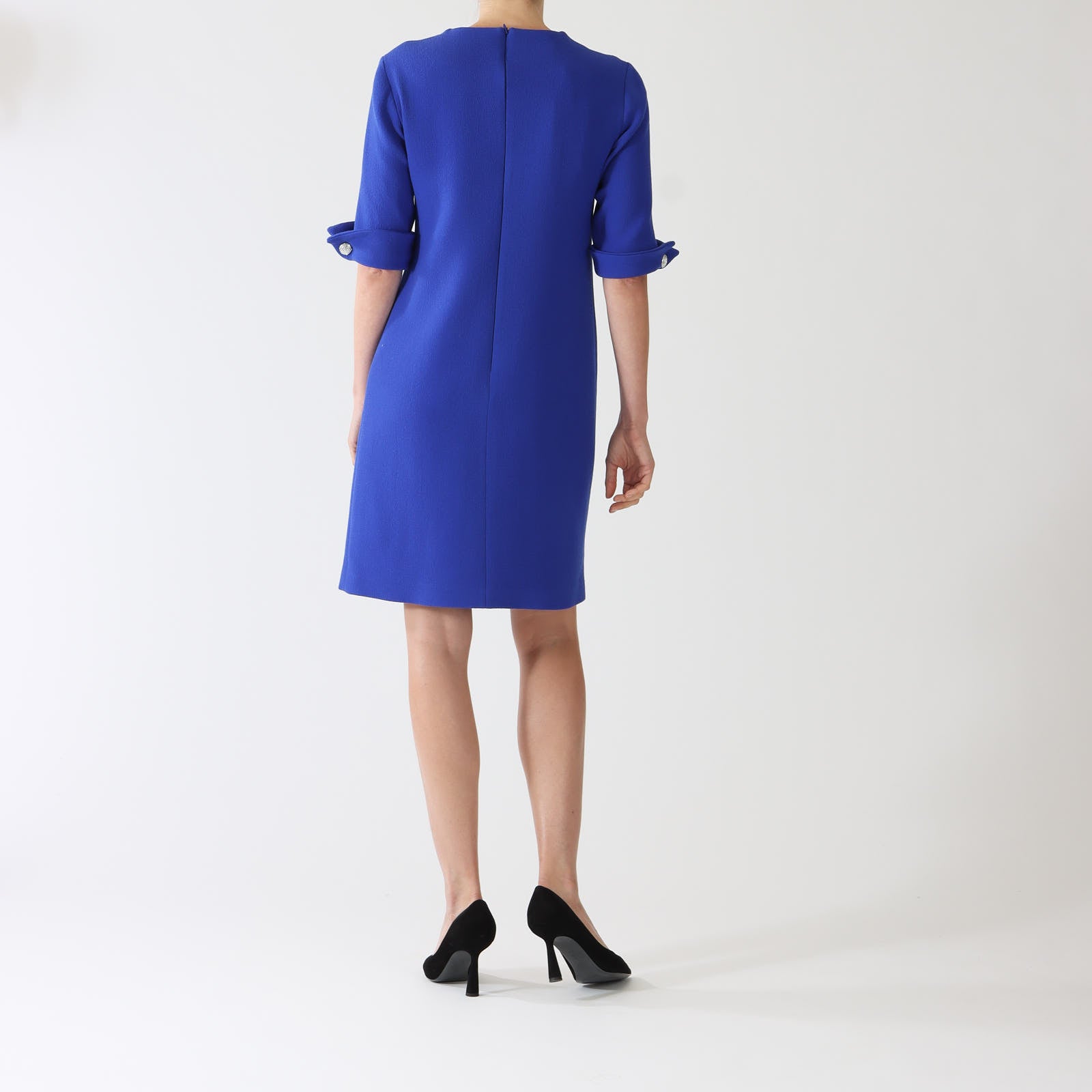 Carlen Bleu Keyhole Dress With Crystal Buttons