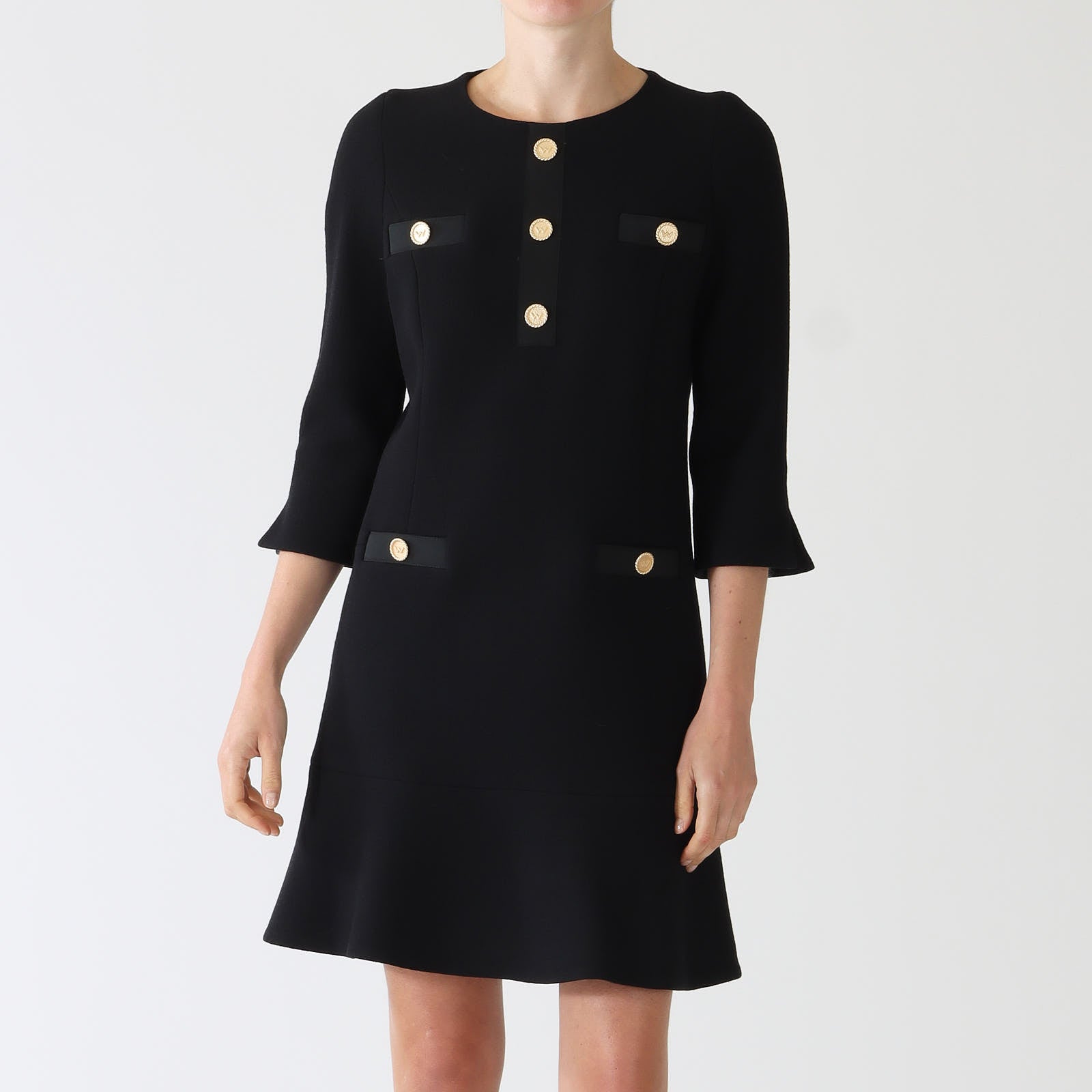 Carlen Noir Pure Wool Dress With Fluted Hem