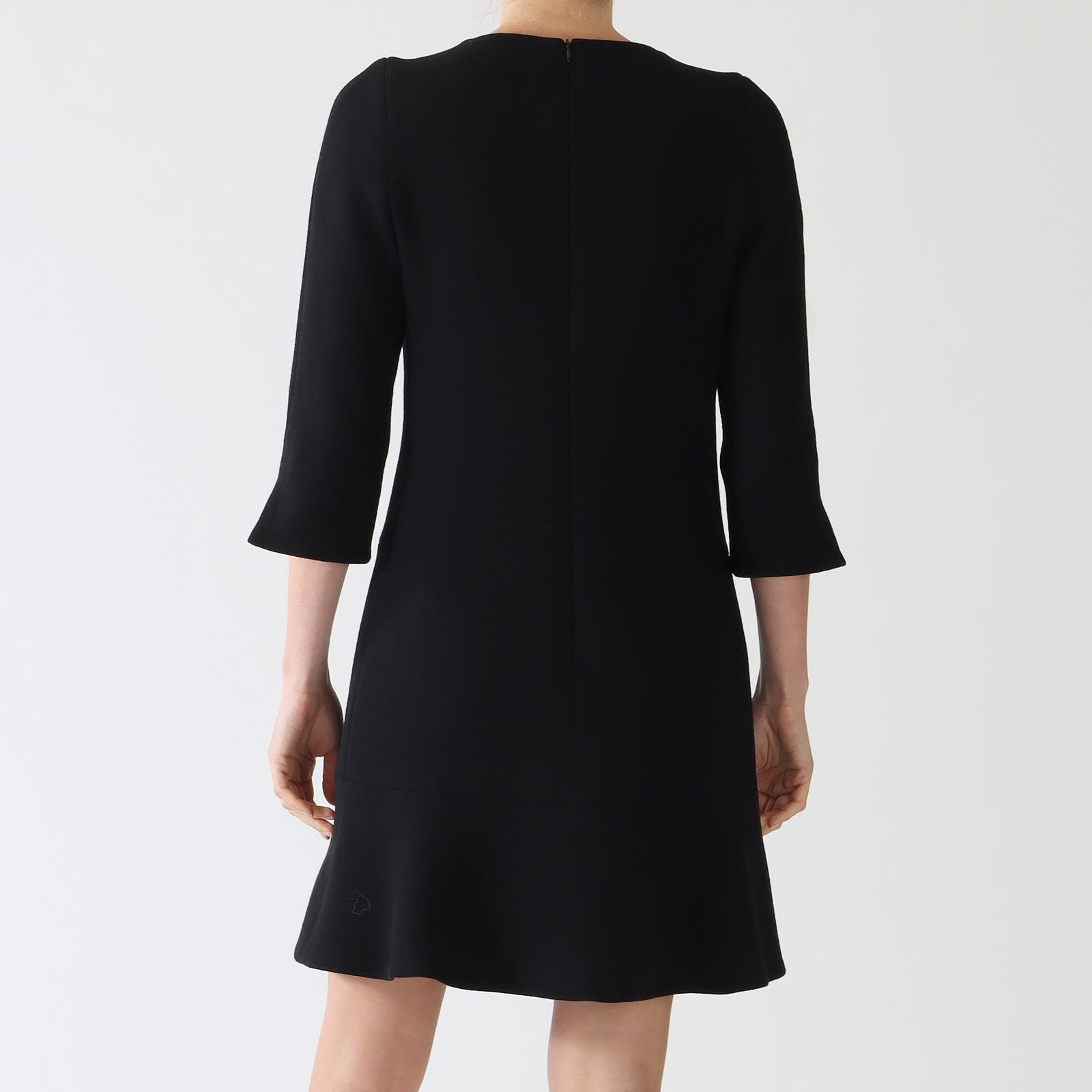 Carlen Noir Pure Wool Dress With Fluted Hem