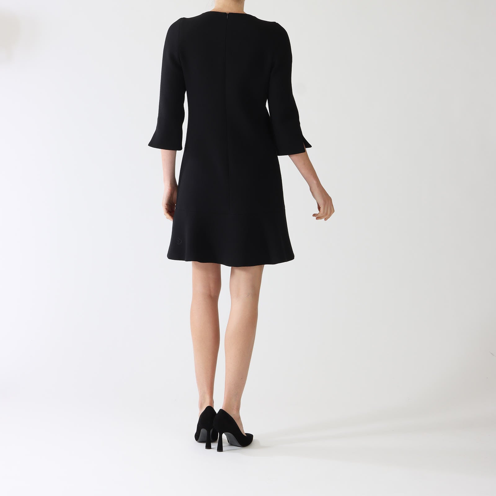 Carlen Noir Pure Wool Dress With Fluted Hem