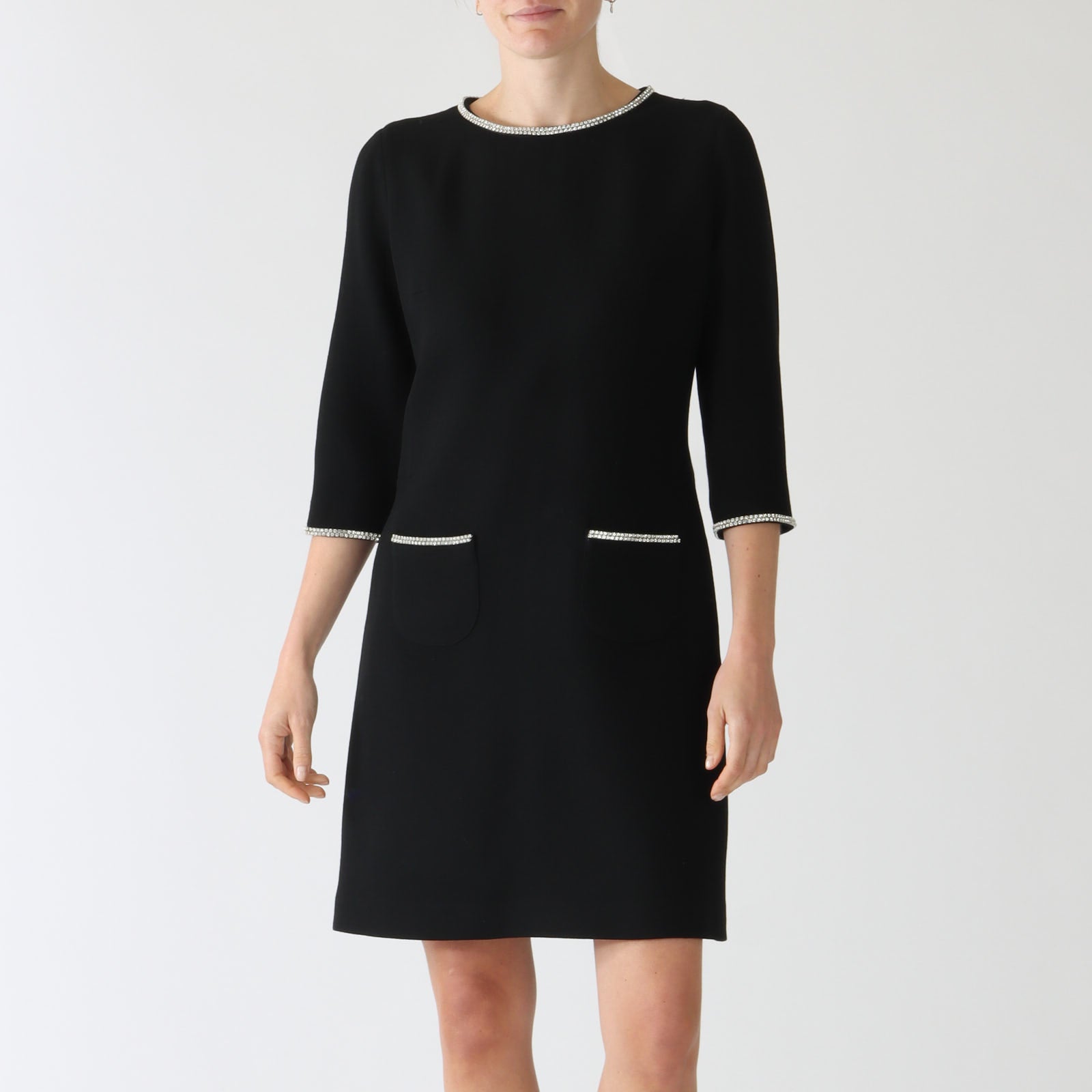 Carlen Noir Rhinestone Wool Crepe Dress