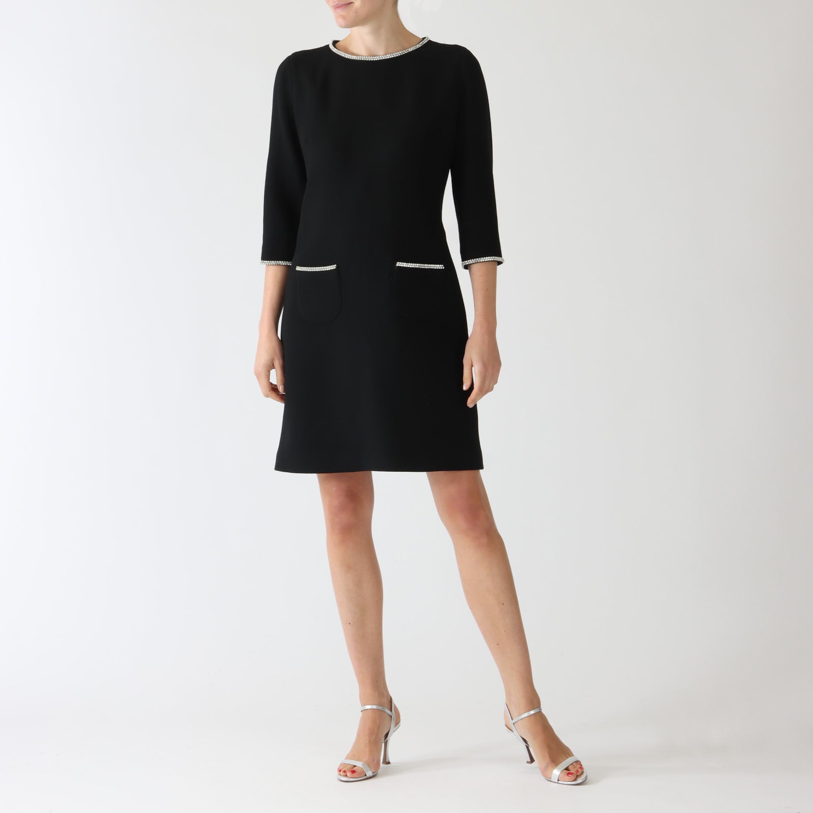 Carlen Noir Rhinestone Wool Crepe Dress