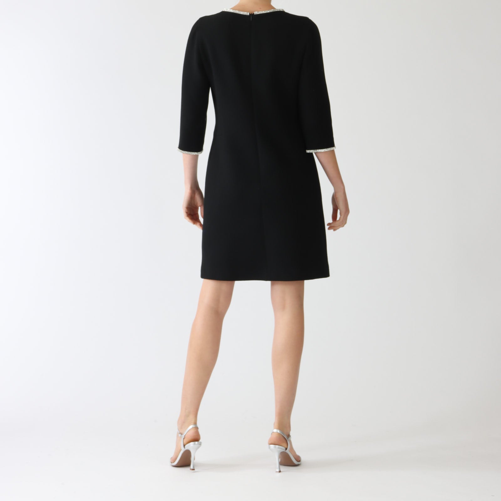 Carlen Noir Rhinestone Wool Crepe Dress