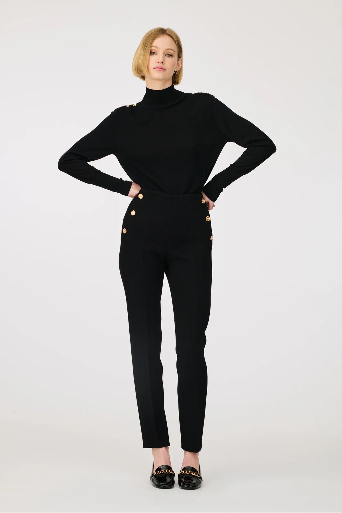 Carlen Noir Wool Crepe Cigarette Pants