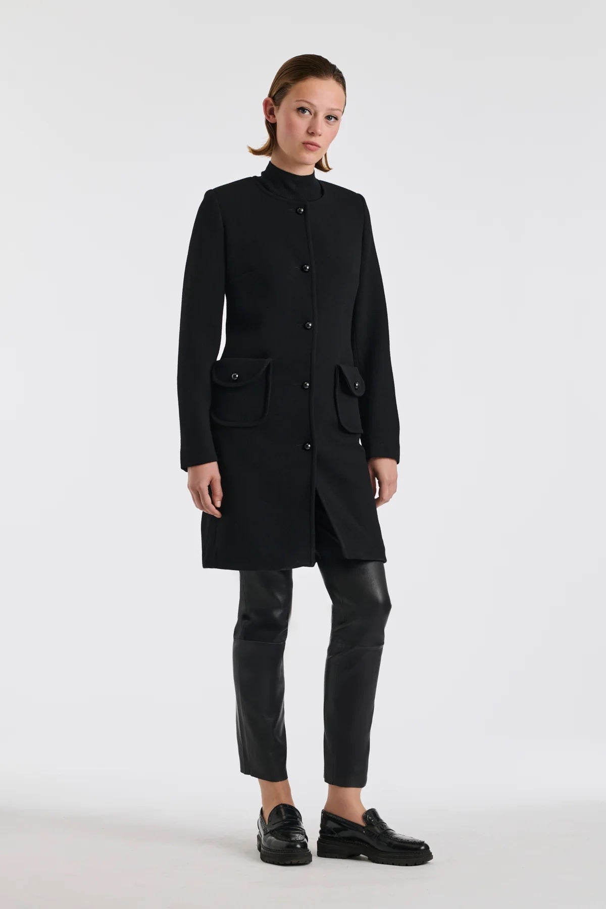 Carlen Noir Wool Crepe Coat