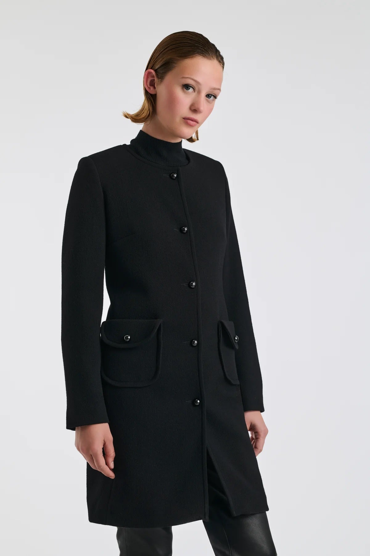 Carlen Noir Wool Crepe Coat