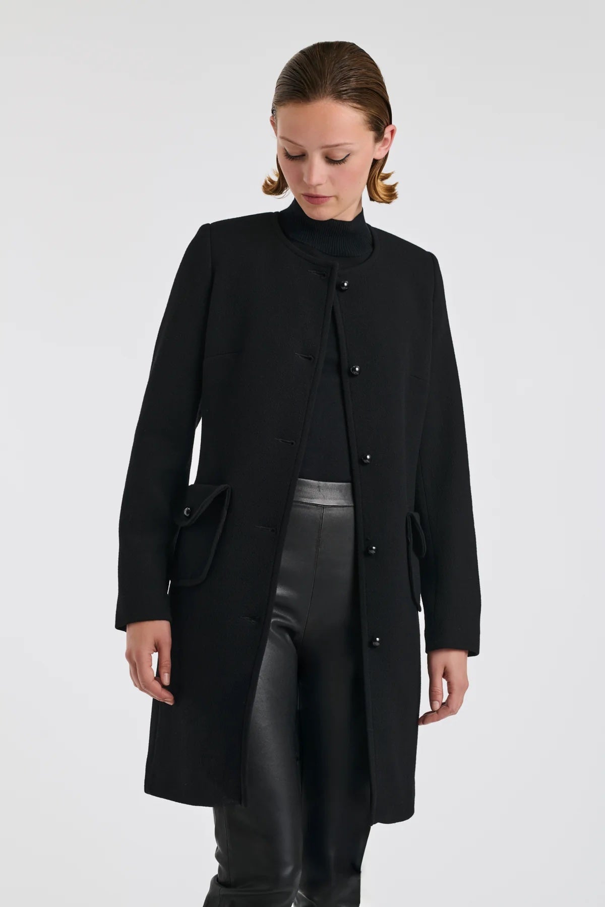 Carlen Noir Wool Crepe Coat