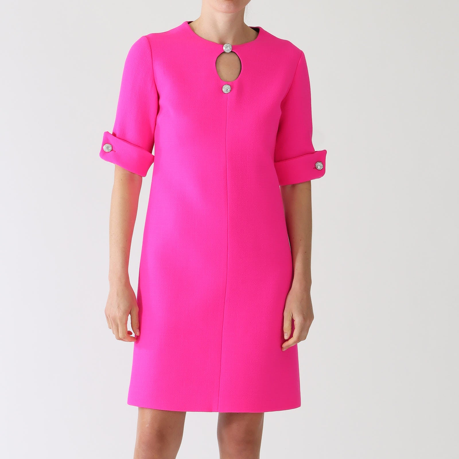 Carlen Pink Keyhole Dress With Crystal Buttons