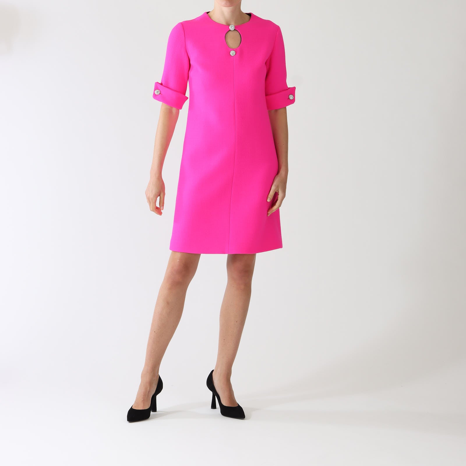 Carlen Pink Keyhole Dress With Crystal Buttons