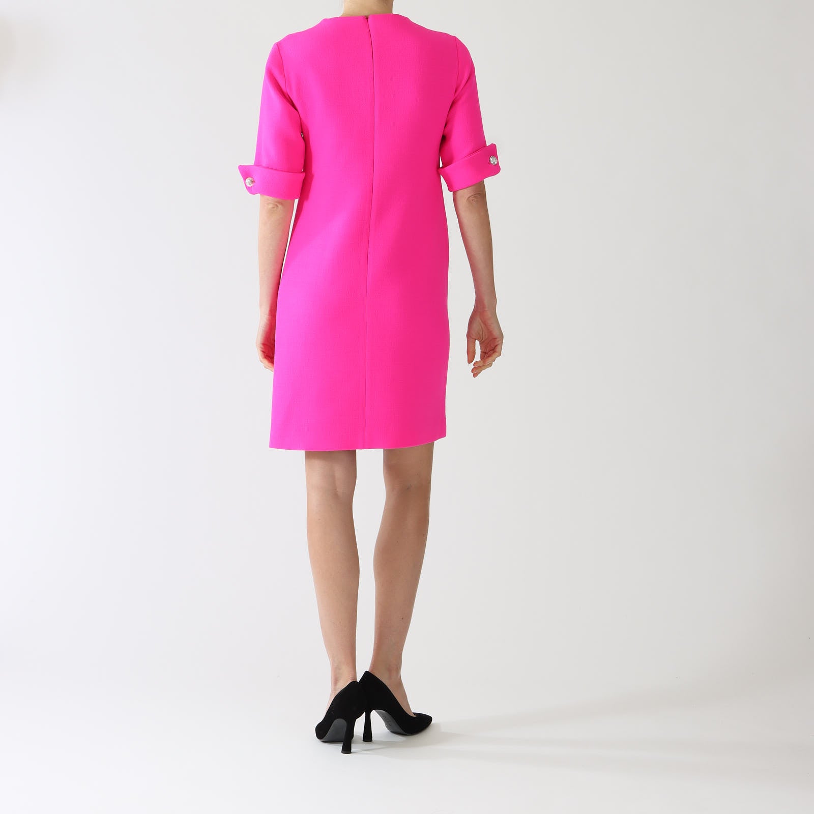 Carlen Pink Keyhole Dress With Crystal Buttons