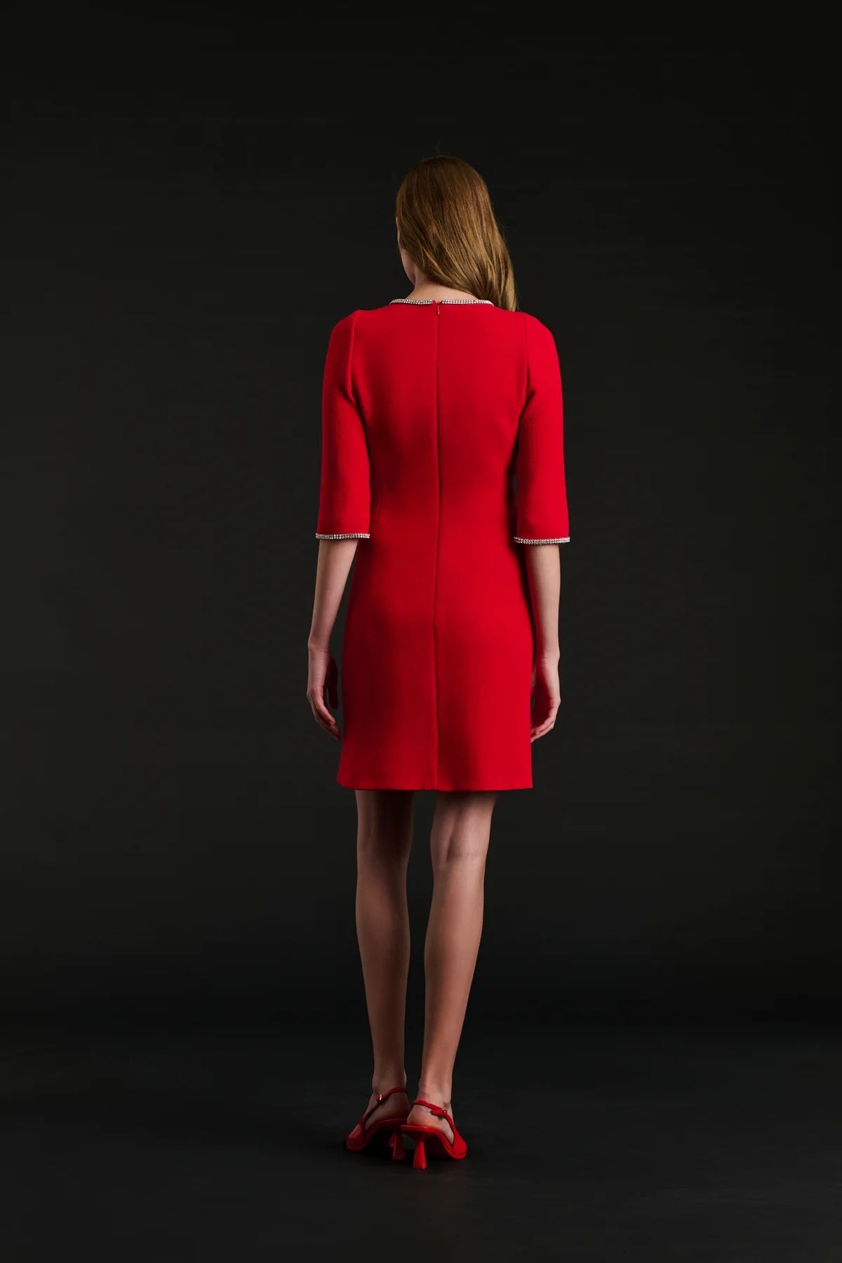 Carlen Rouge Rhinestone Wool Crepe Dress