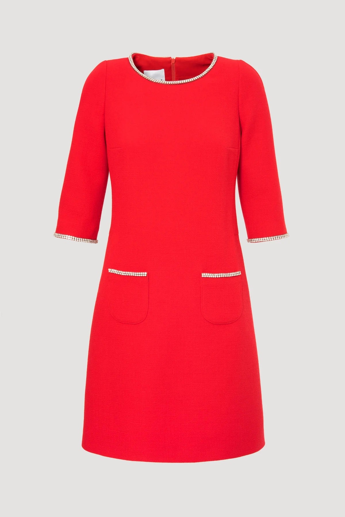 Carlen Rouge Rhinestone Wool Crepe Dress