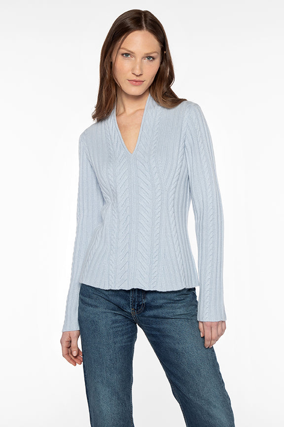 Celeste Luxe Cable Vee Cashmere Sweater