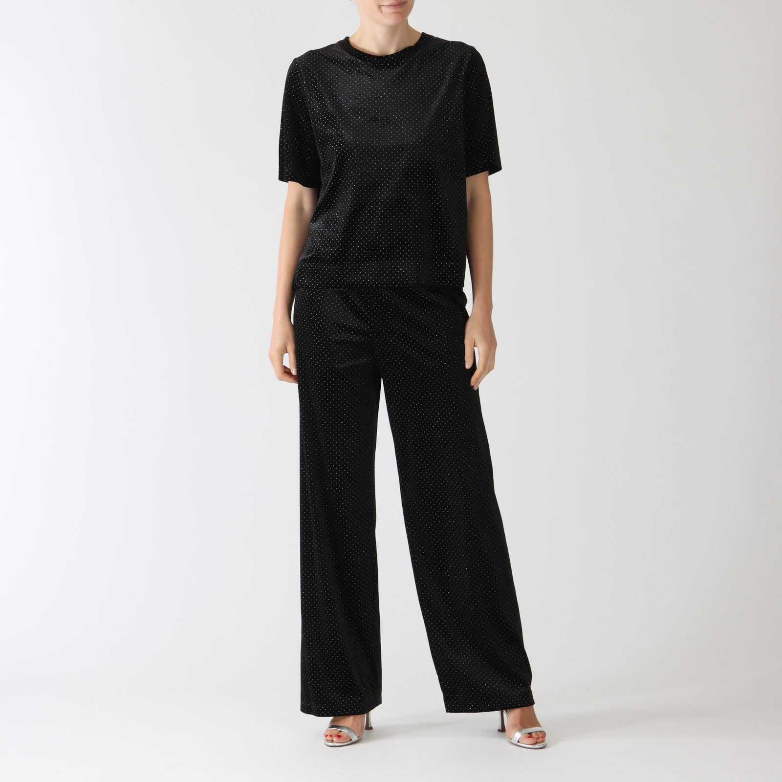 Cezar Noir Crystal Embellished Velvet Pants