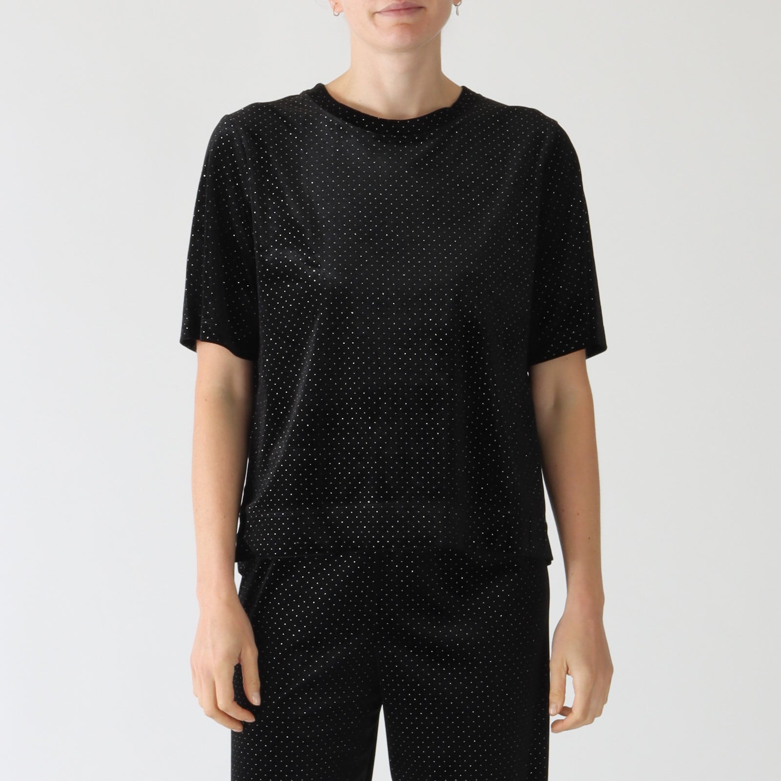 Cezar Noir Crystal Embellished Velvet Top