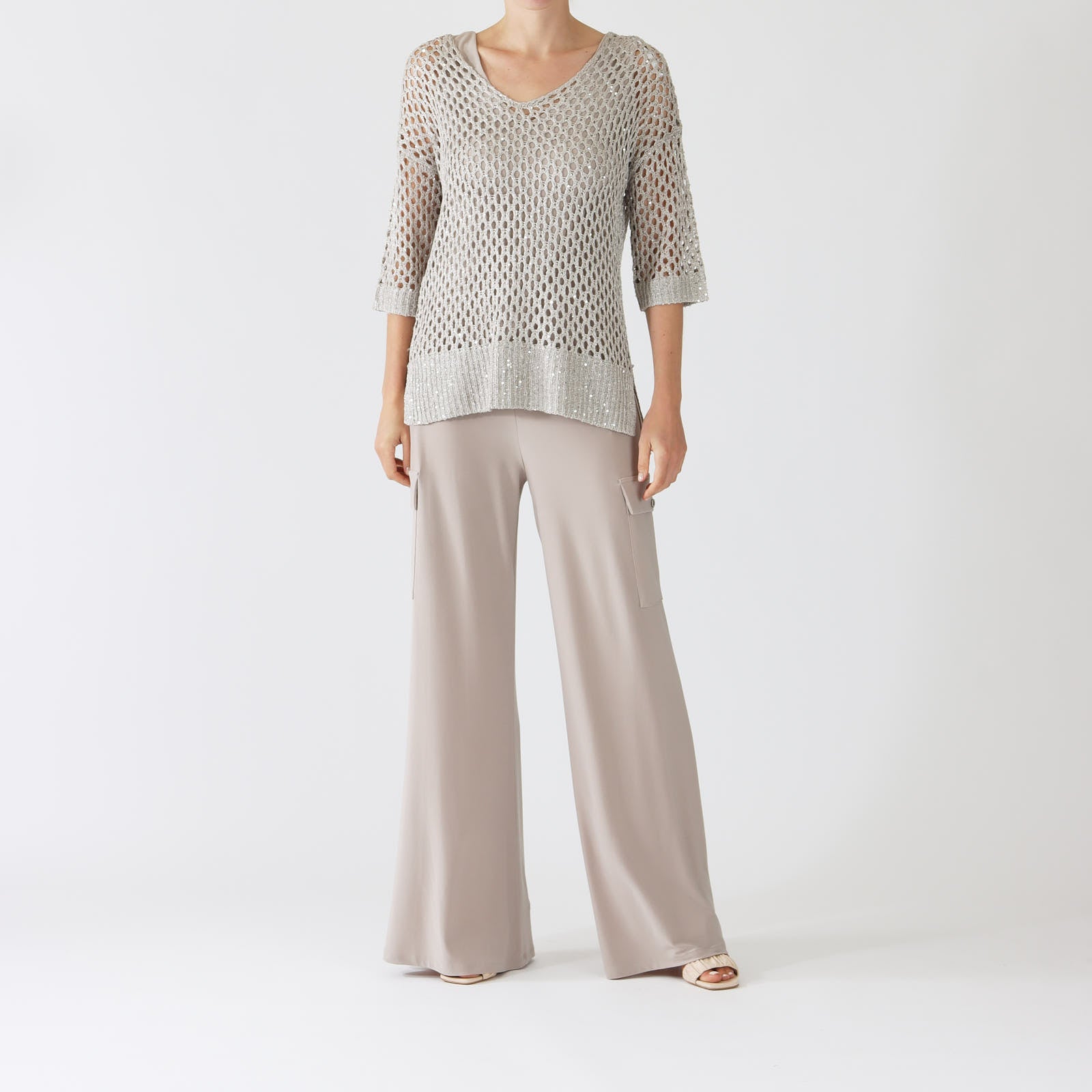 Champagne Open Knit Sequin Sweater