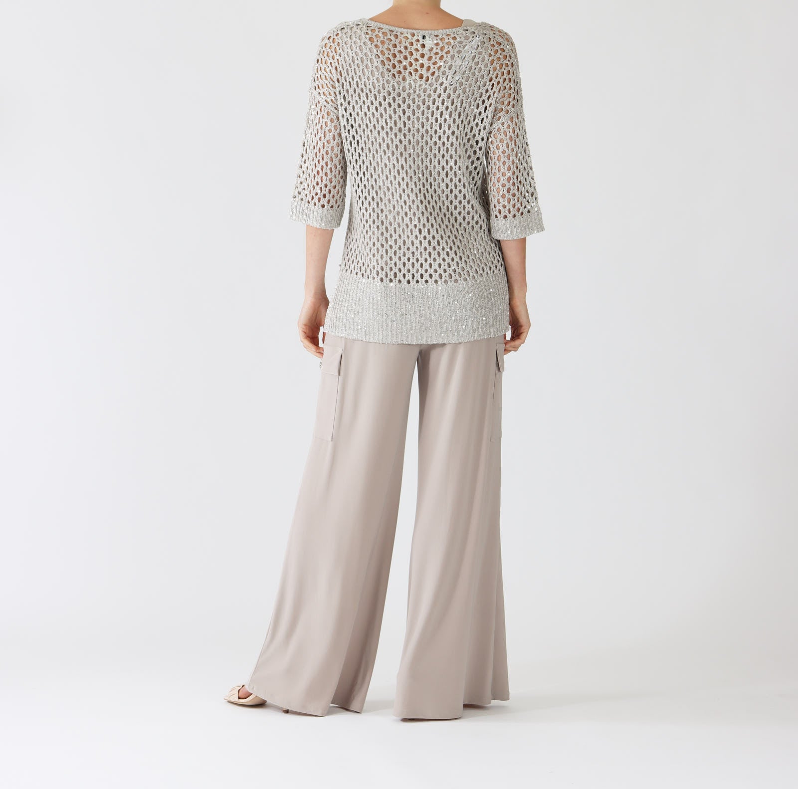 Champagne Open Knit Sequin Sweater