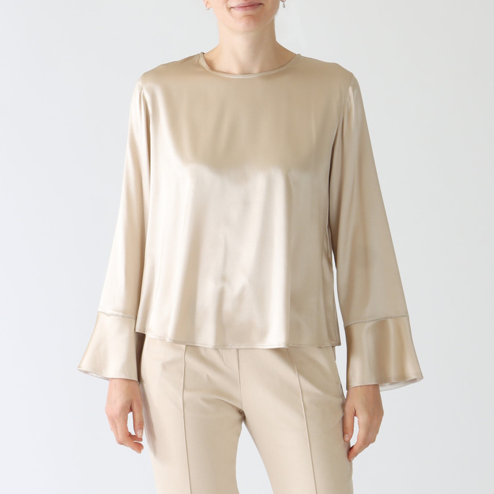 Champagne Silk Blouse With Beaded Cuffs