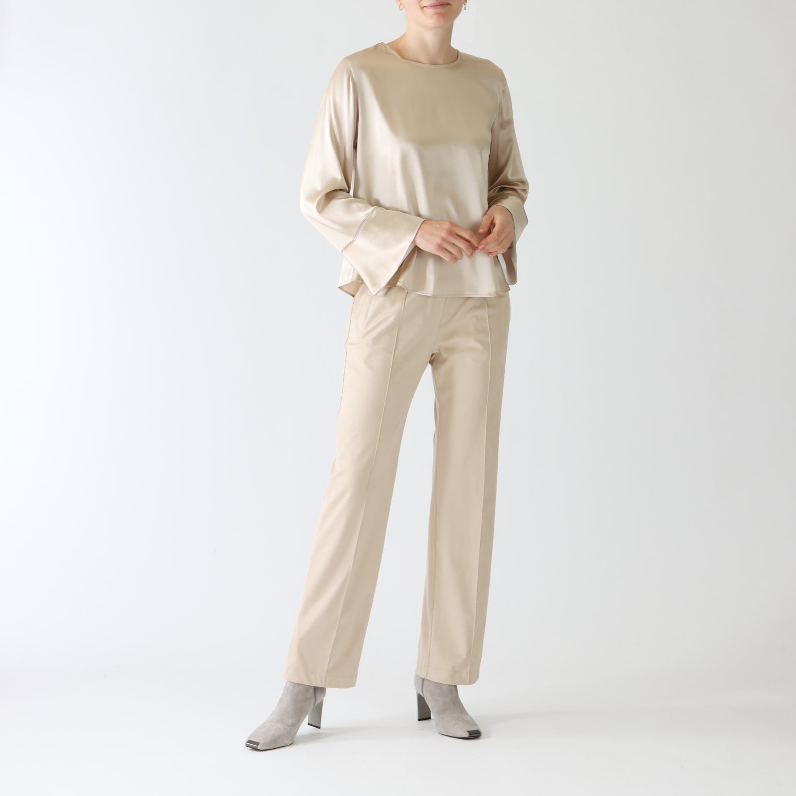 Champagne Silk Blouse With Beaded Cuffs