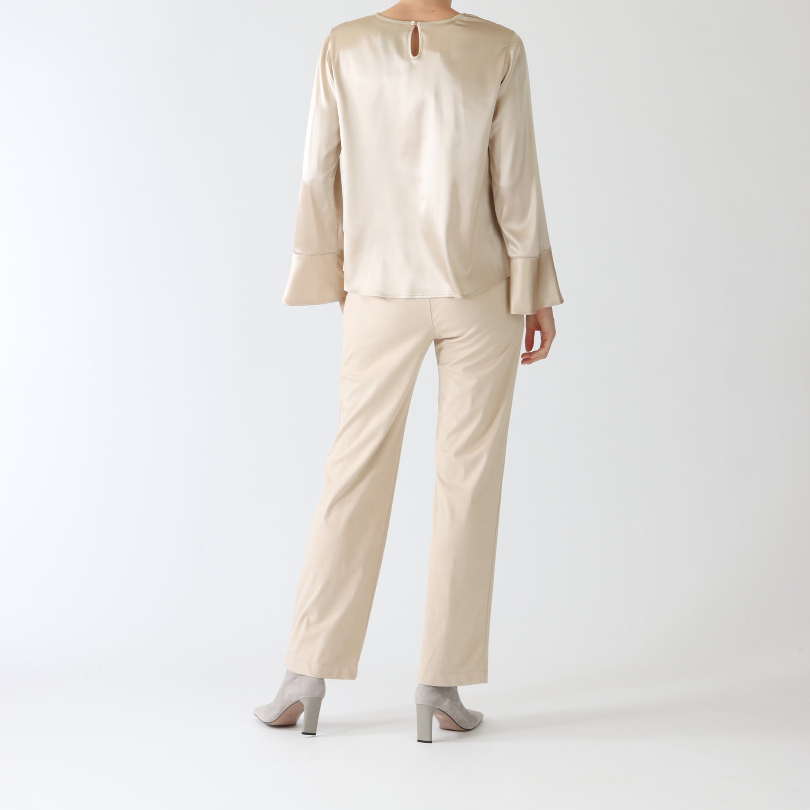 Champagne Silk Blouse With Beaded Cuffs