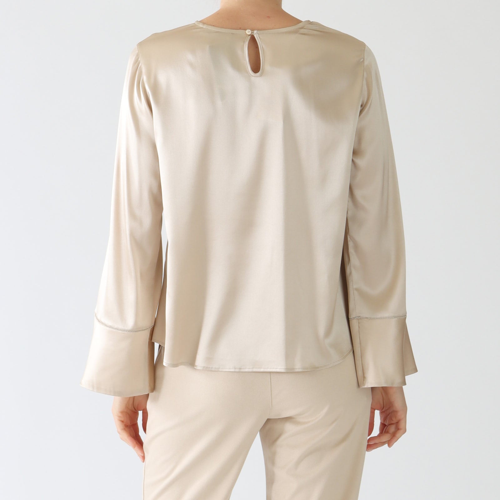 Champagne Silk Blouse With Beaded Cuffs