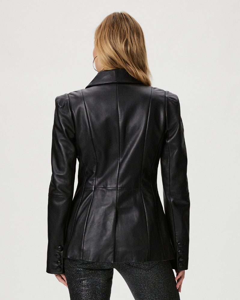 Ciarra Black Leather Single Breasted Blazer