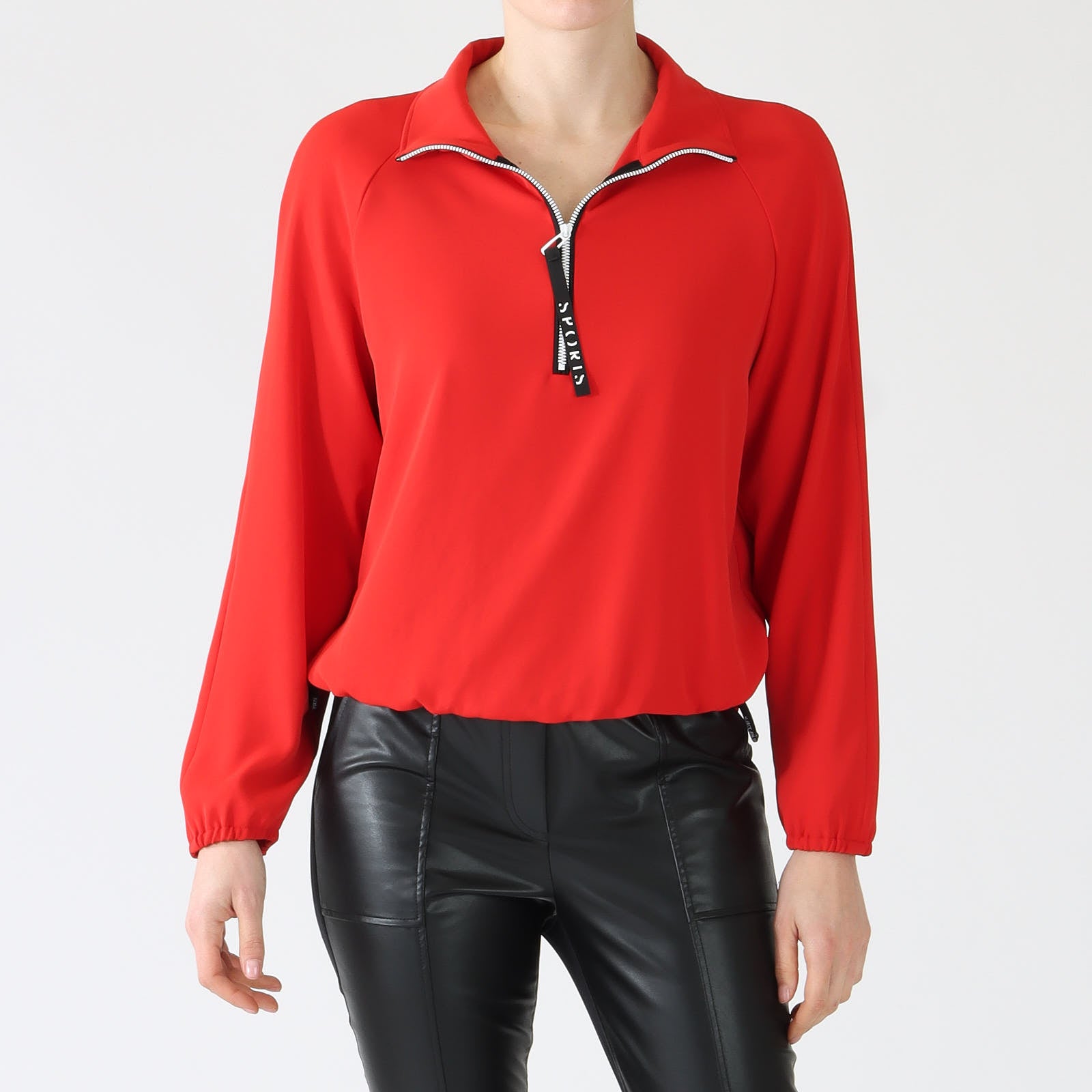 Cranberry Sporty Zip Neck Top