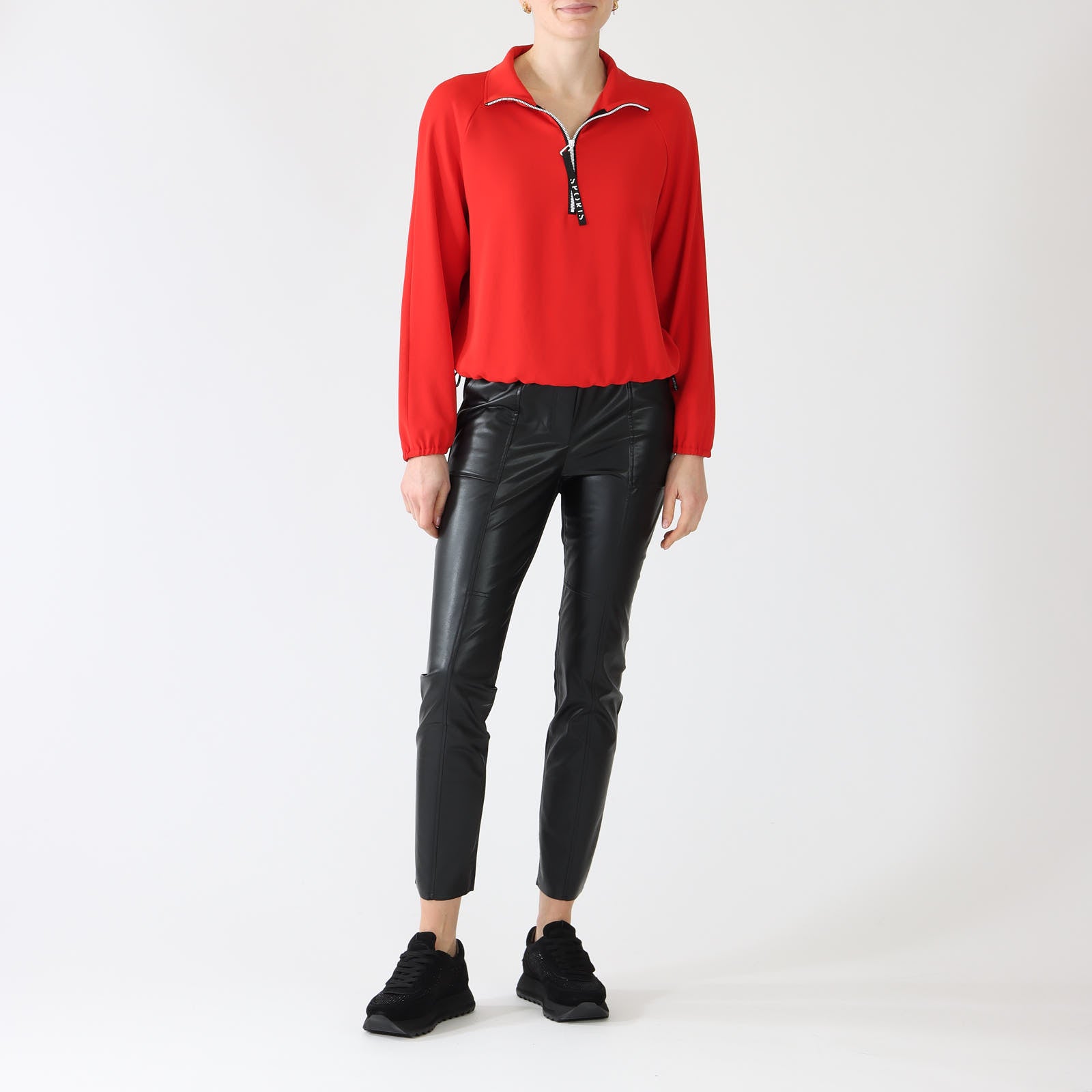 Cranberry Sporty Zip Neck Top