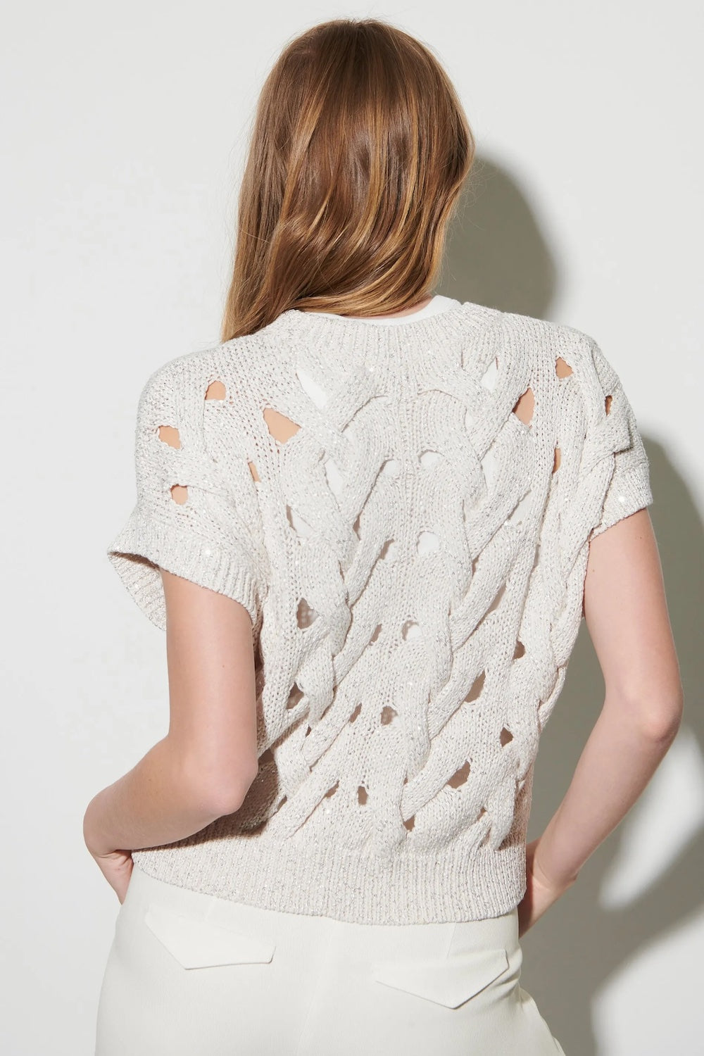 Creme Sequin Cable Knit Tank