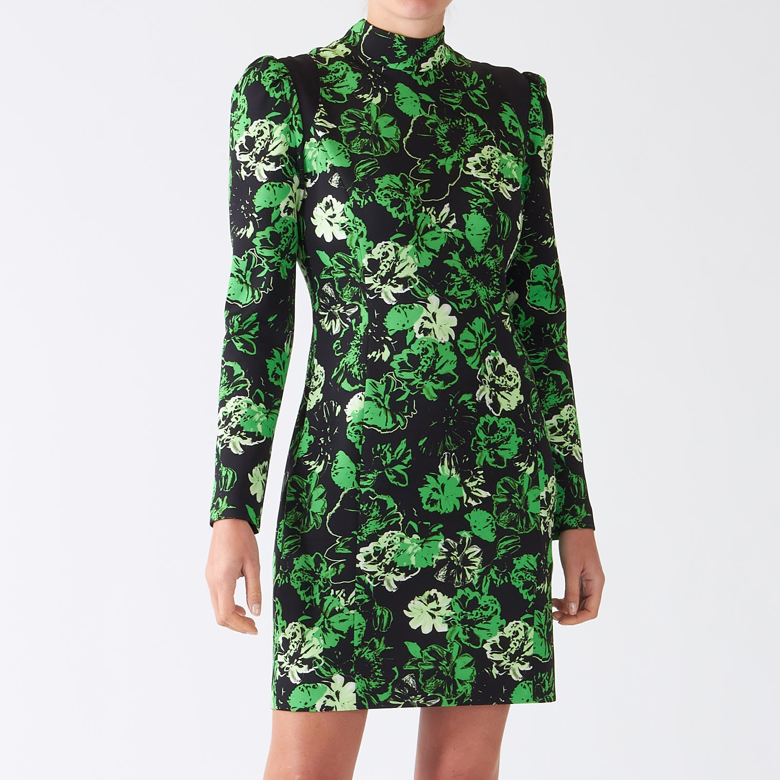Dark Apple Green Floral Print Dress