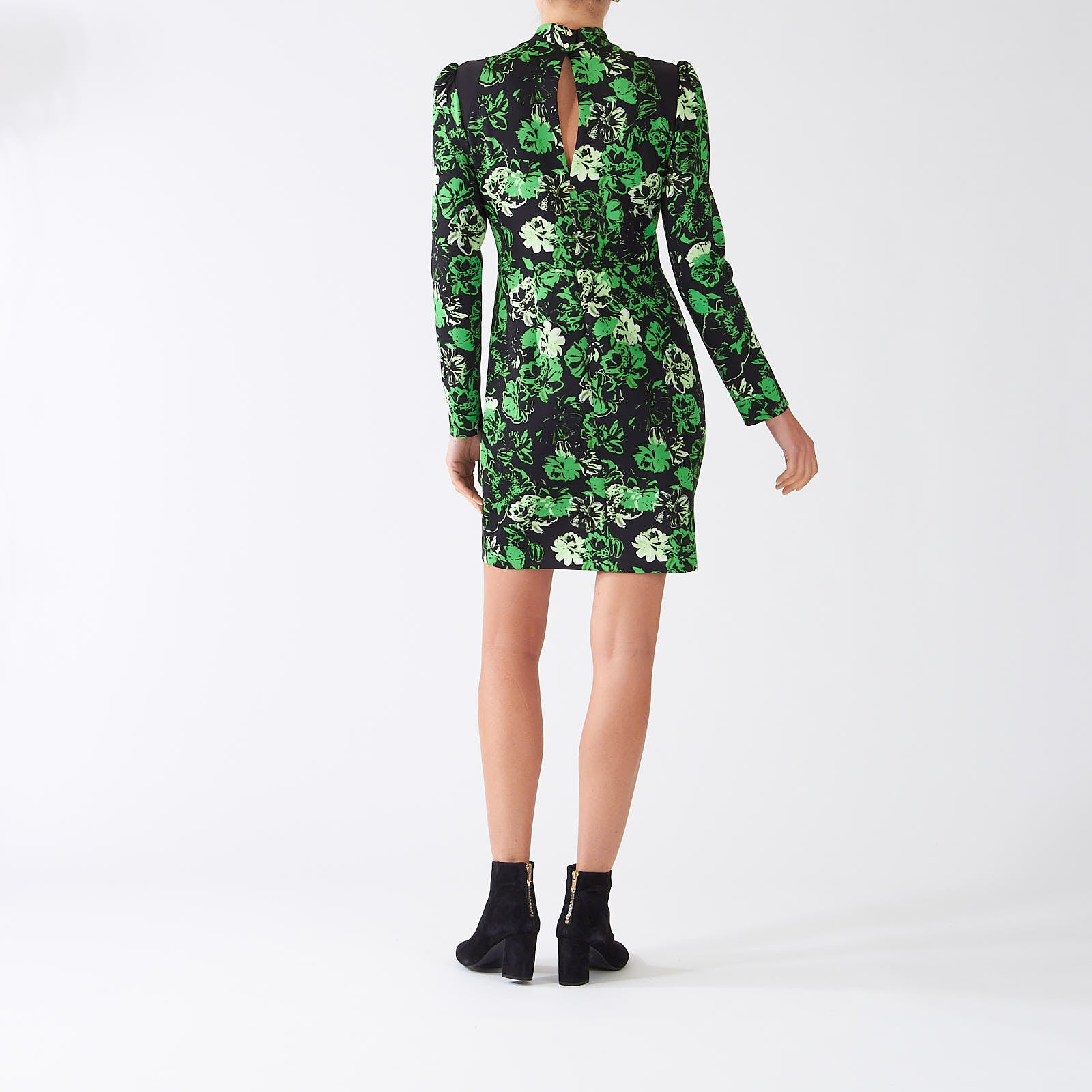 Dark Apple Green Floral Print Dress