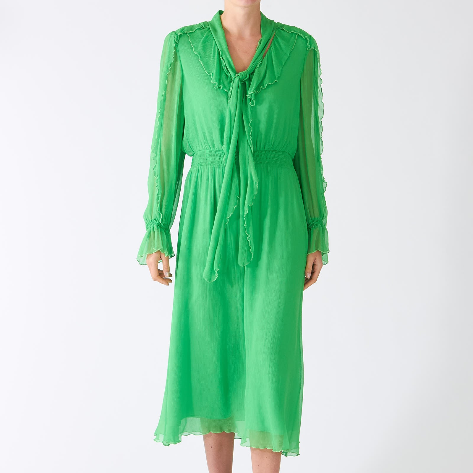 Dark Apple Green Frill Detail Midi Dress