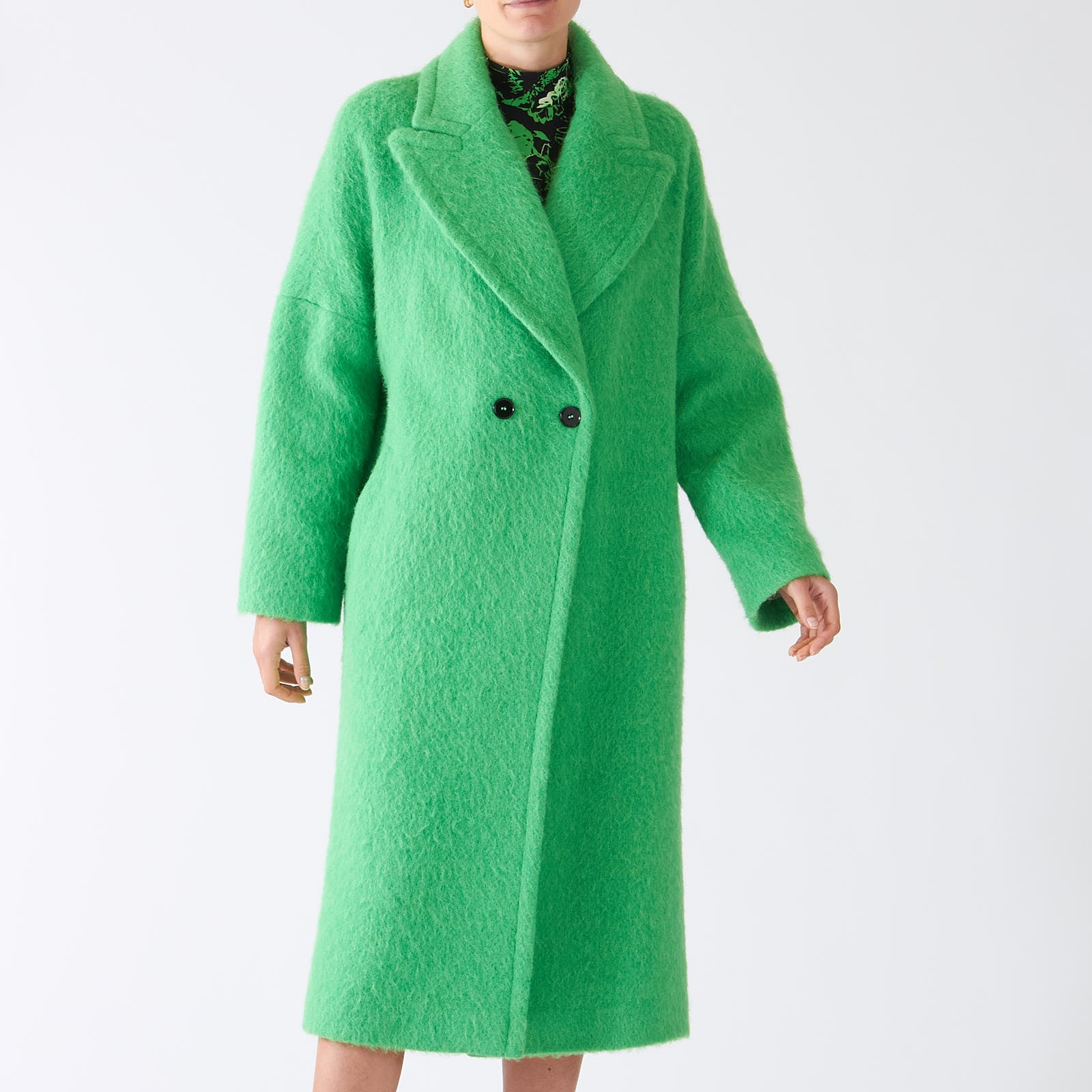 Dark Apple Green Wool Alpaca Blend Coat