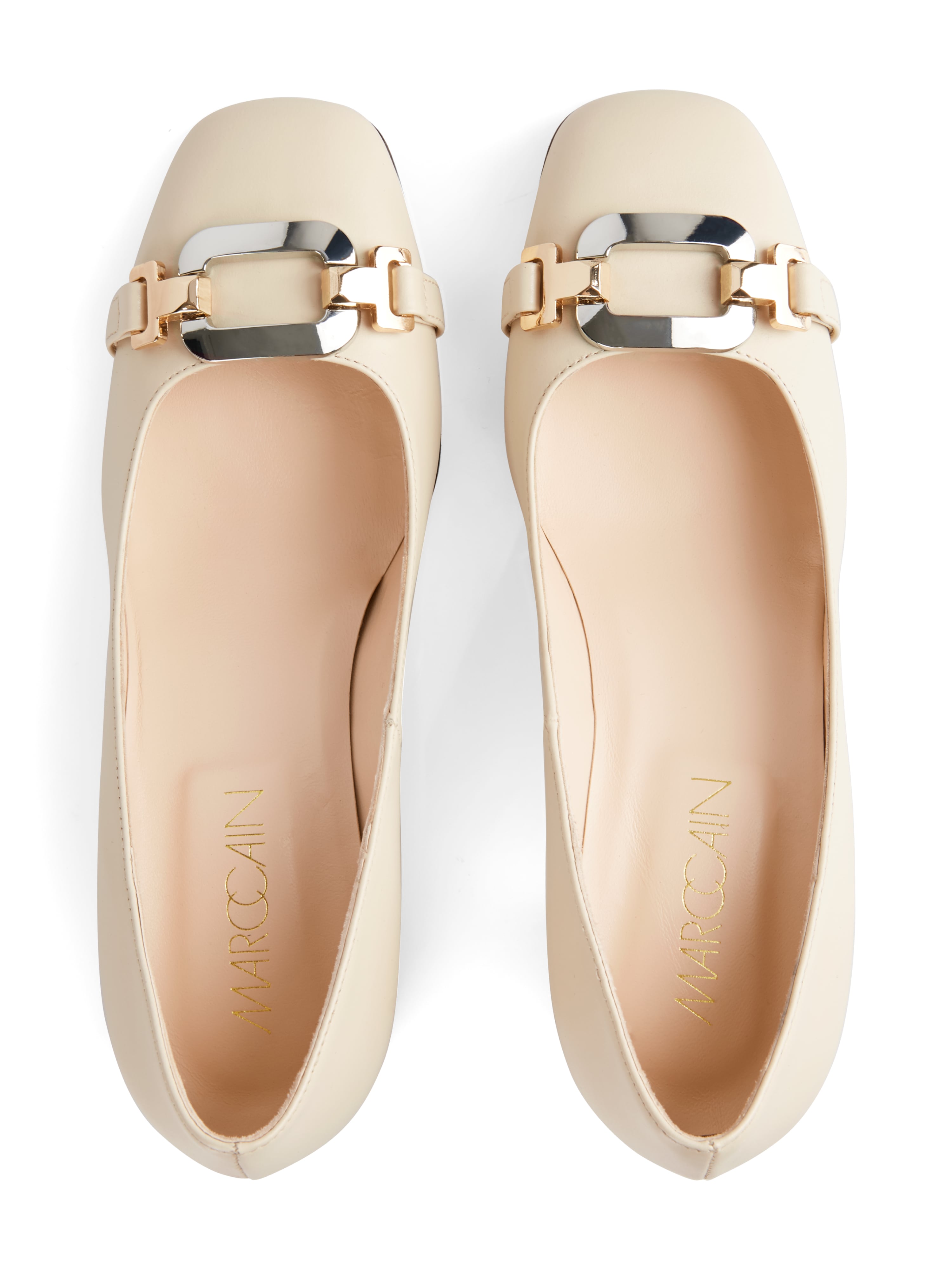 Dark Cream Square Court Shoes With Chain Clasp