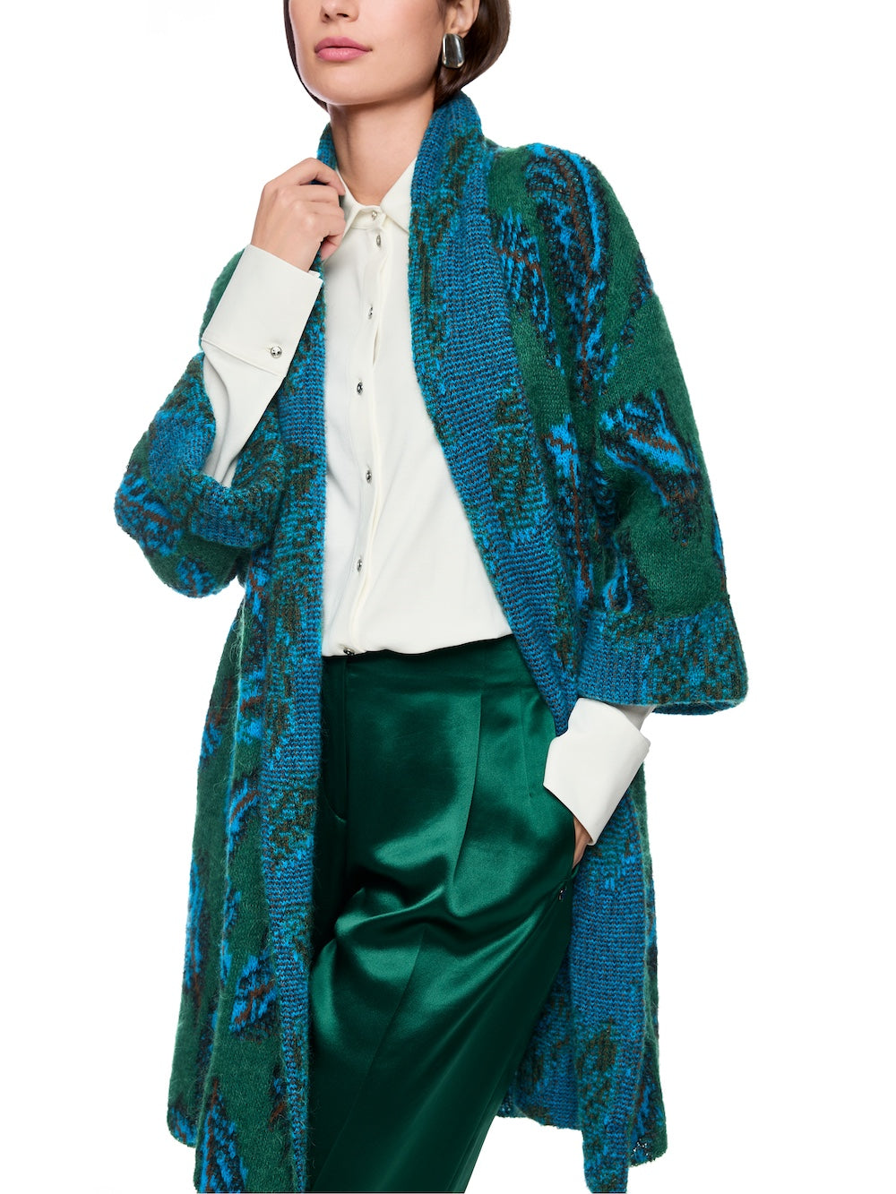 Dark Jade Green Plume Knit Coat