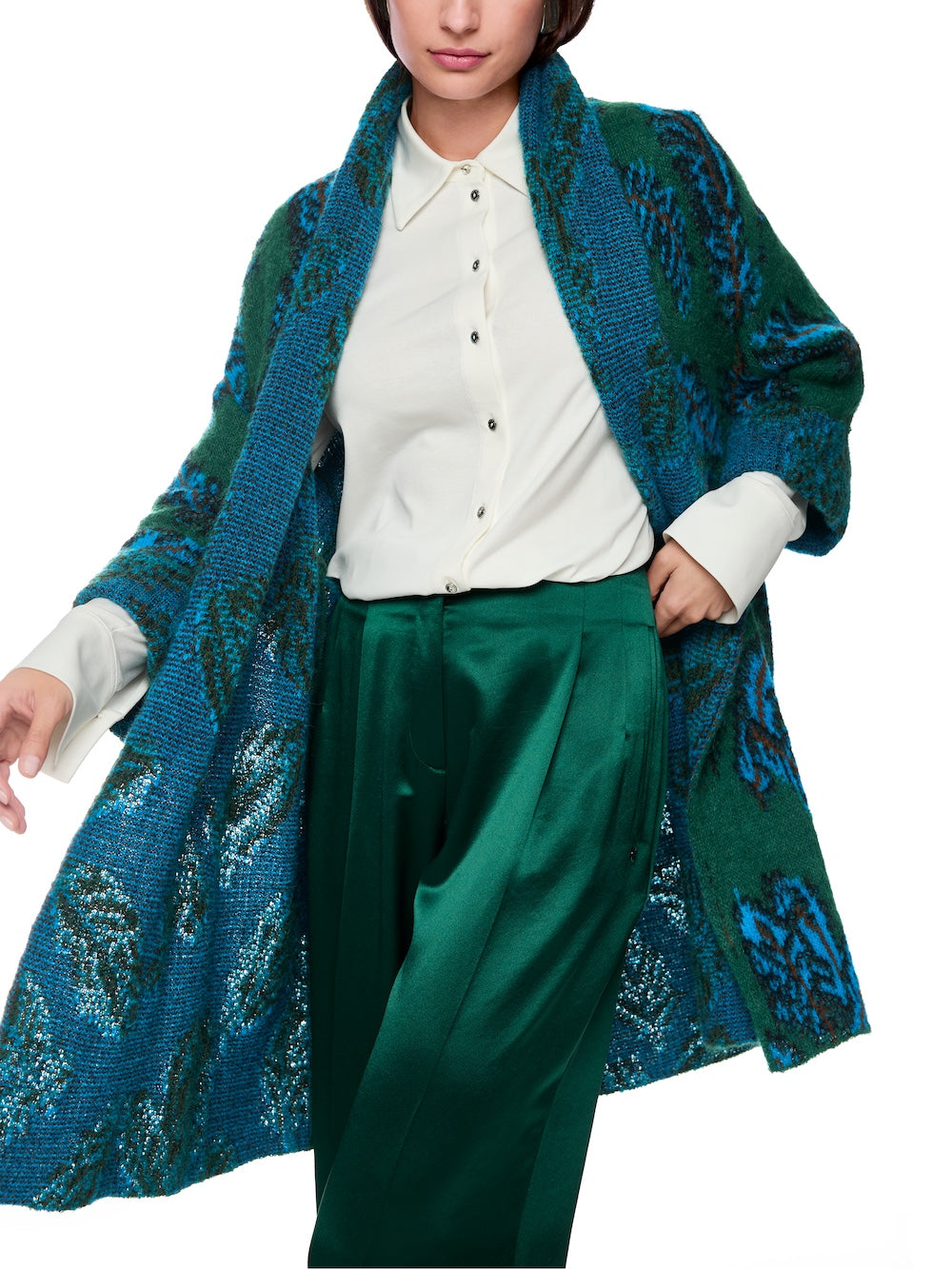 Dark Jade Green Plume Knit Coat