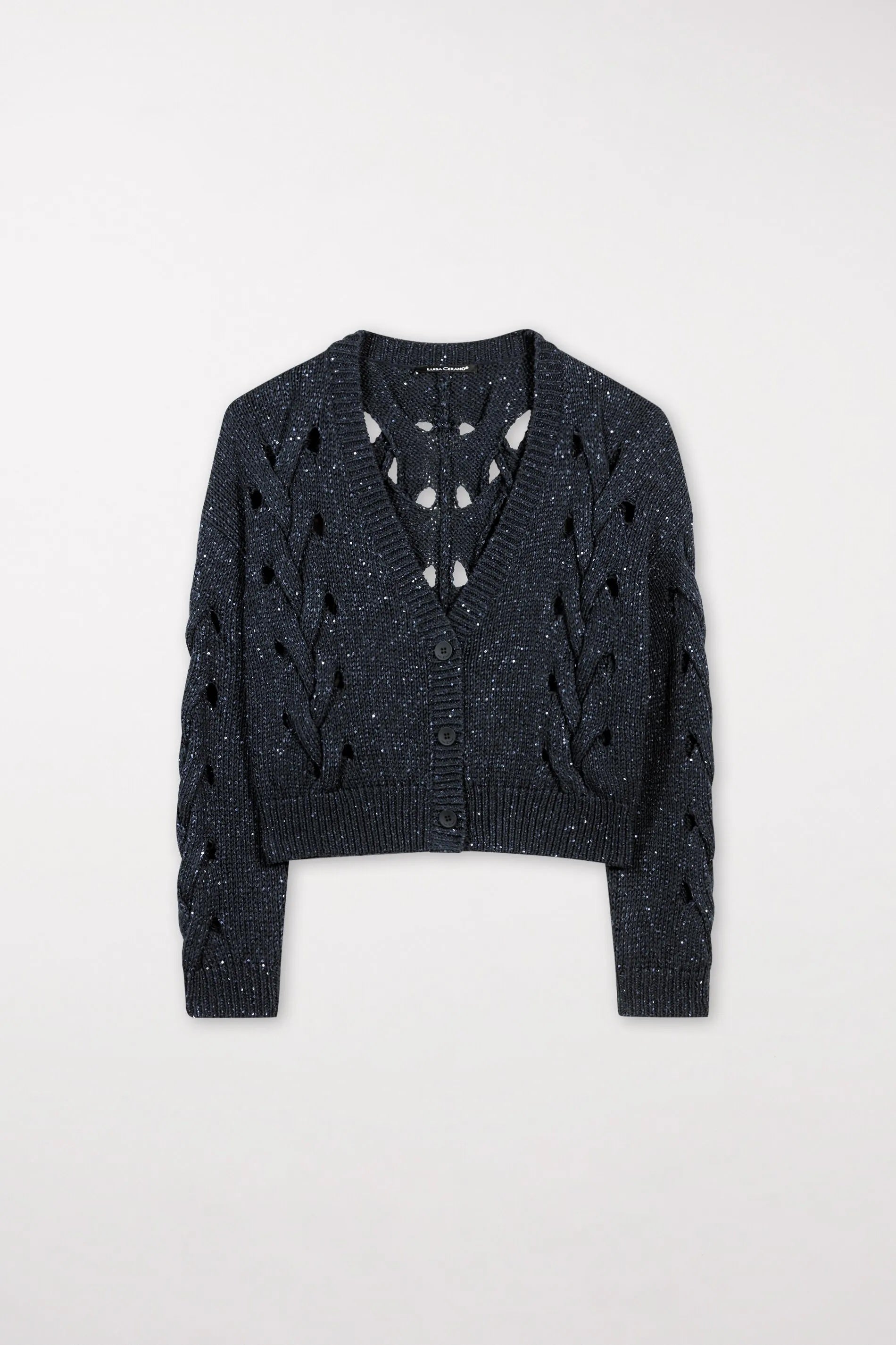 Dark Navy Sequin Cable Knit Cardigan