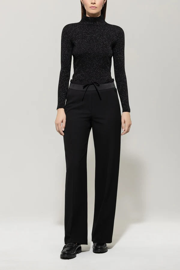 Deep Black Wide Leg Drawstring Pants