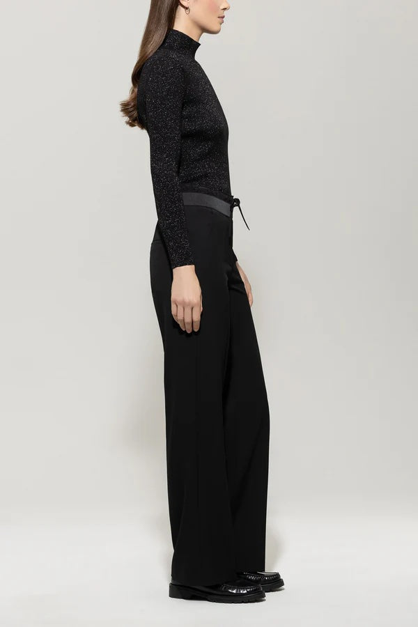 Deep Black Wide Leg Drawstring Pants