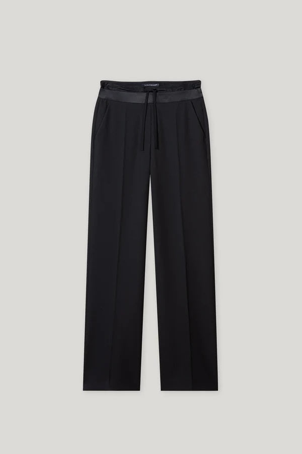 Deep Black Wide Leg Drawstring Pants