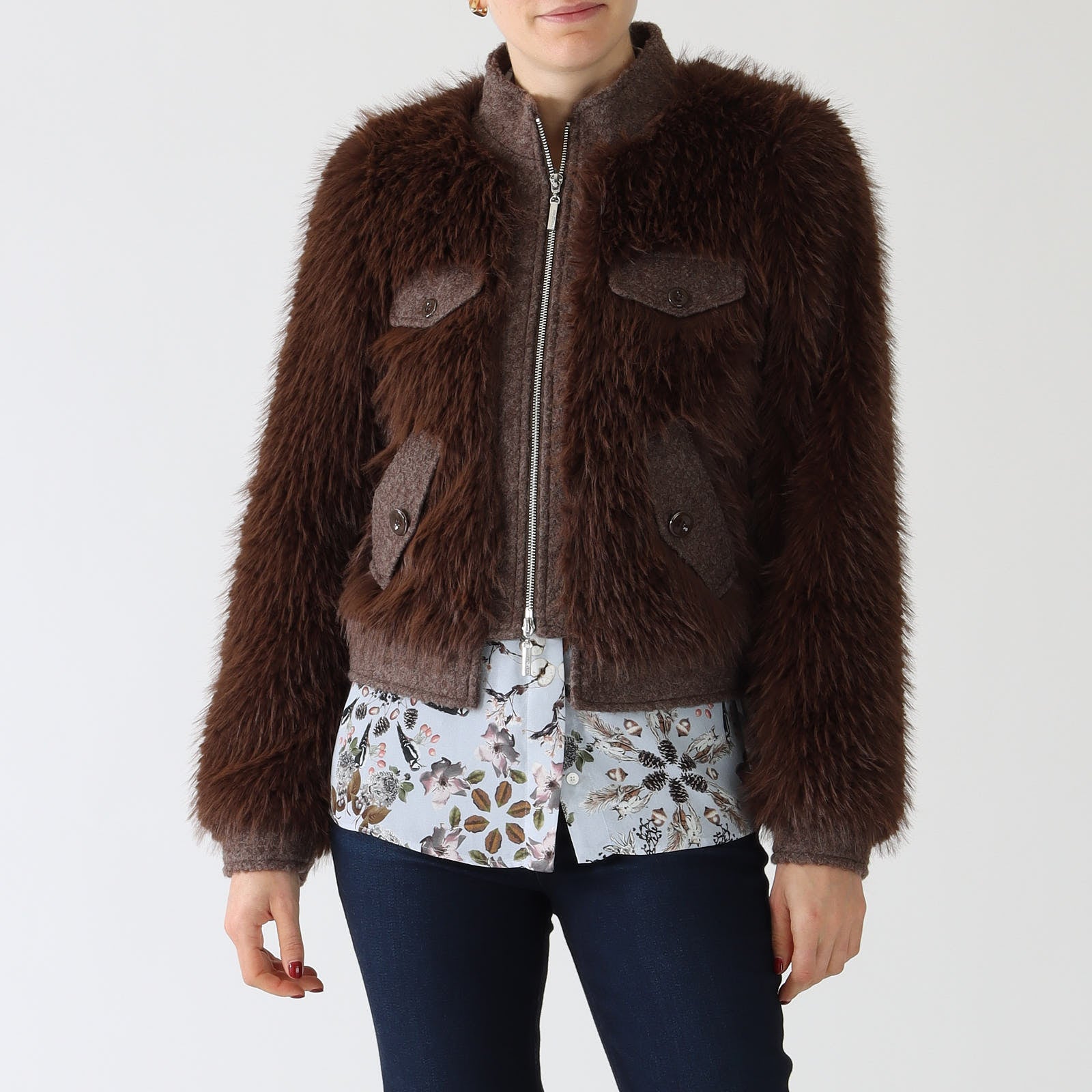 Deep Wood Faux Fur Bomber Jacket