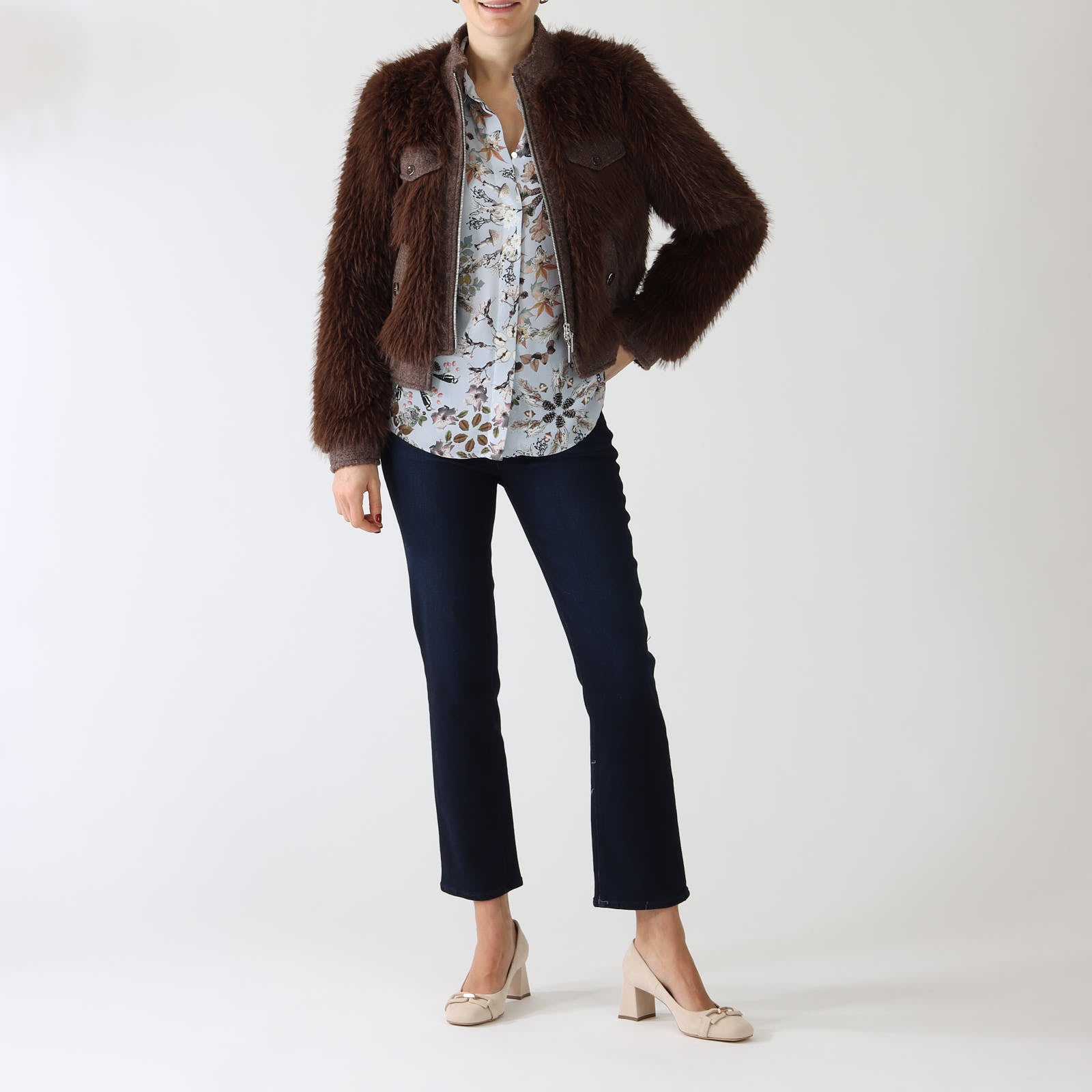 Deep Wood Faux Fur Bomber Jacket