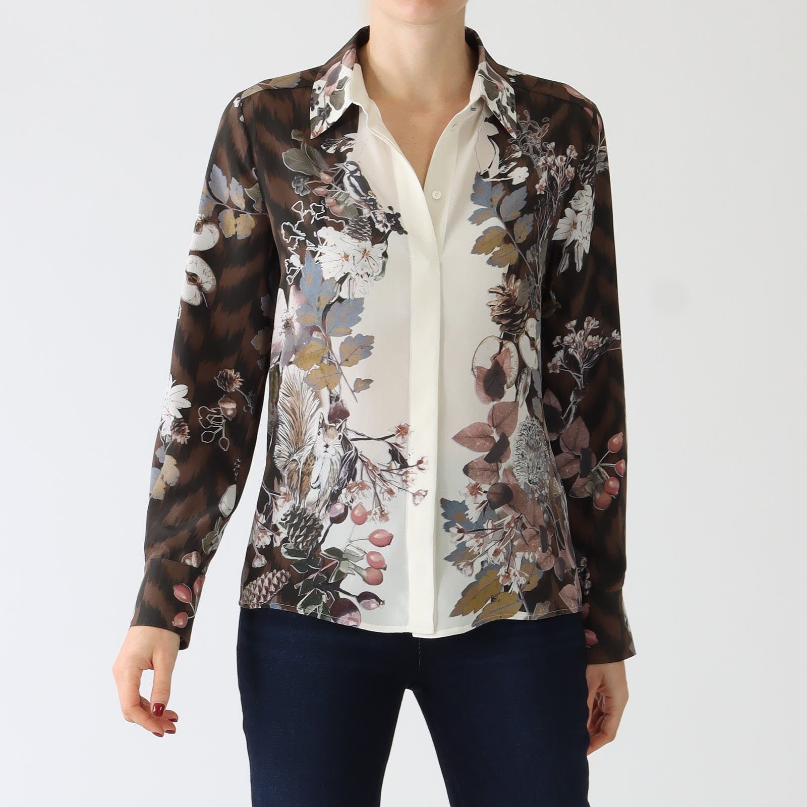 Deep Wood Printed Silk Shirt