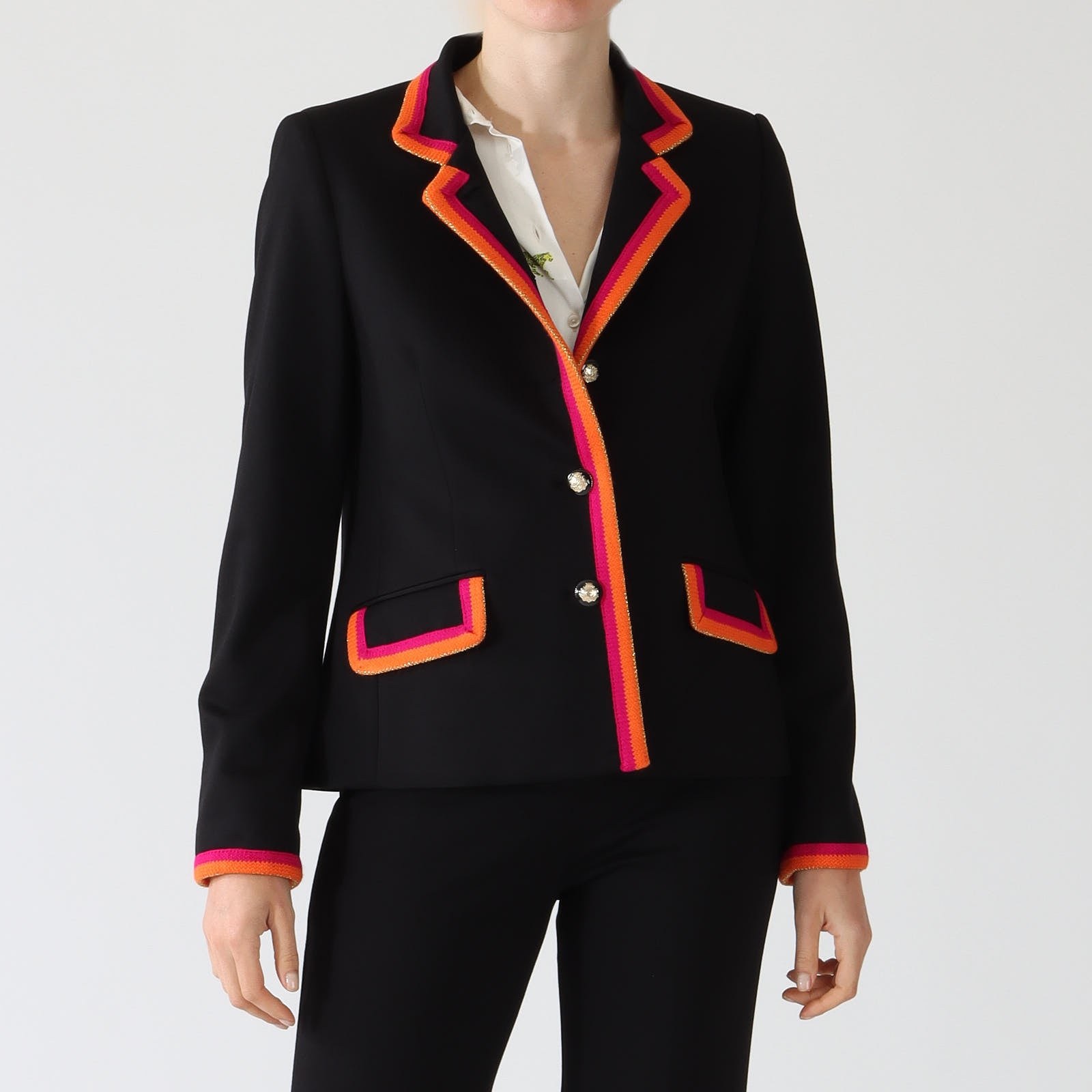 Dorothea Black Jacket With Contrast Striped Trims