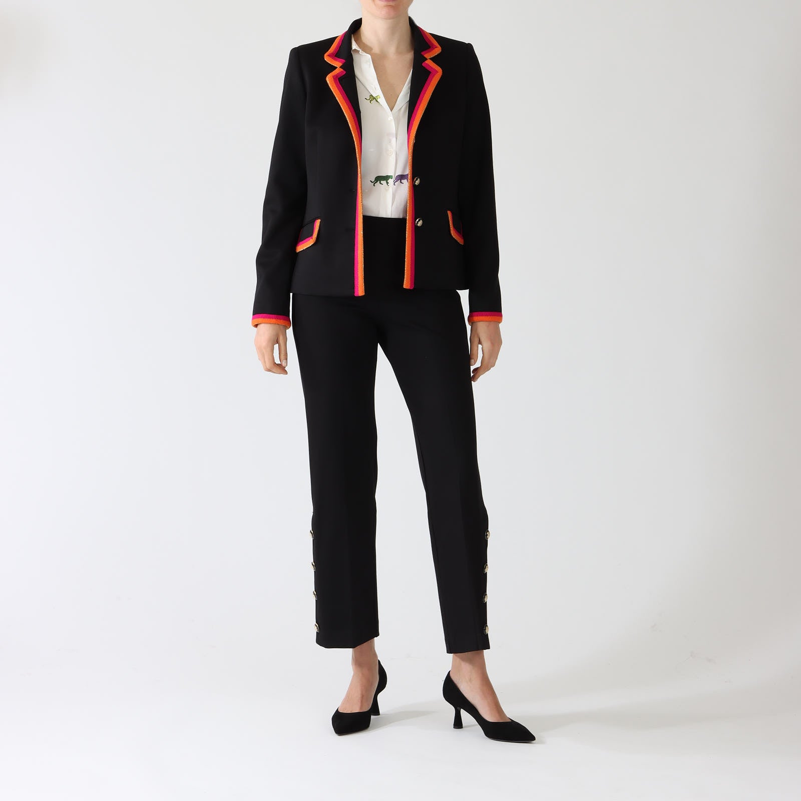 Dorothea Black Jacket With Contrast Striped Trims