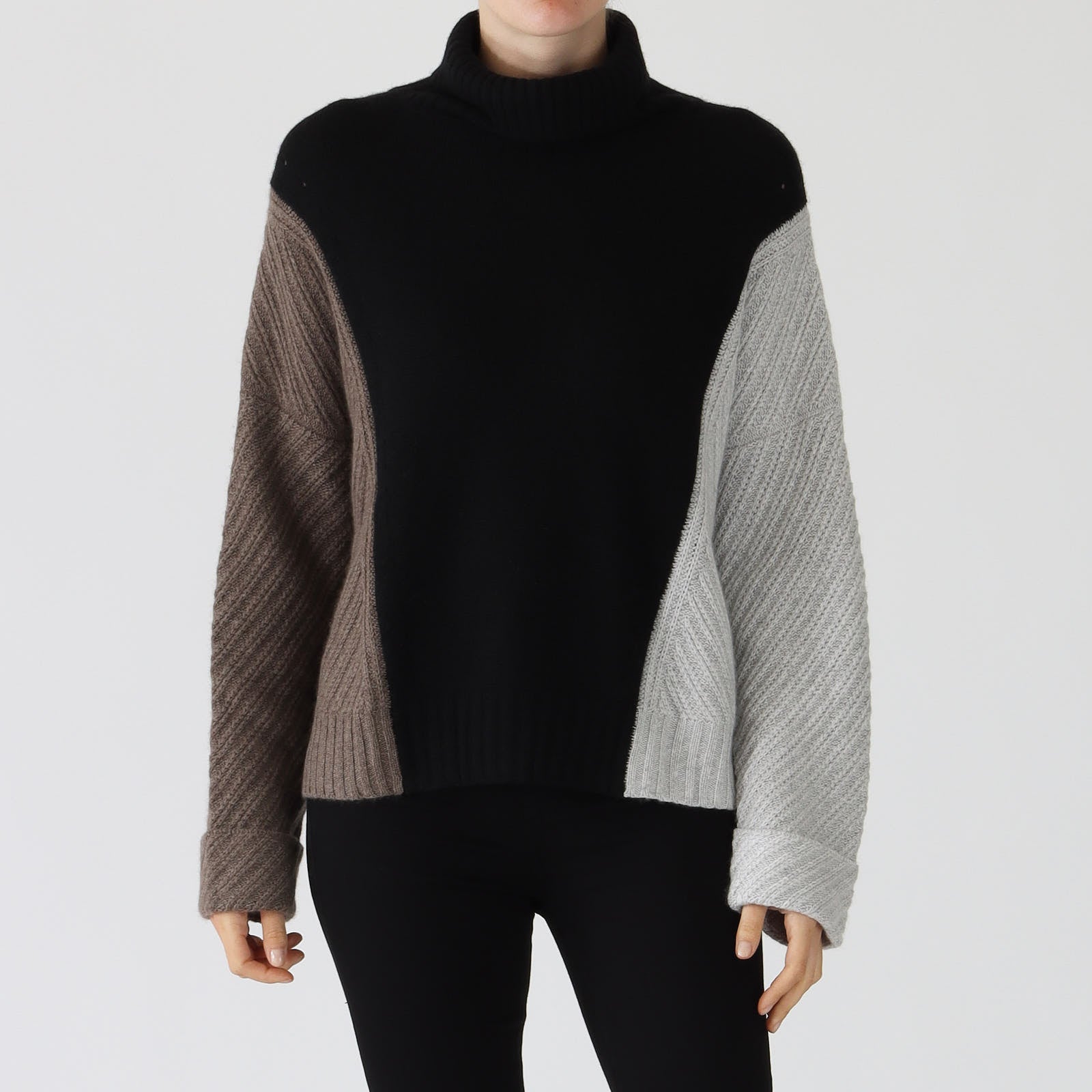 Ebony Combo Colourblock Textured Knit Sweater