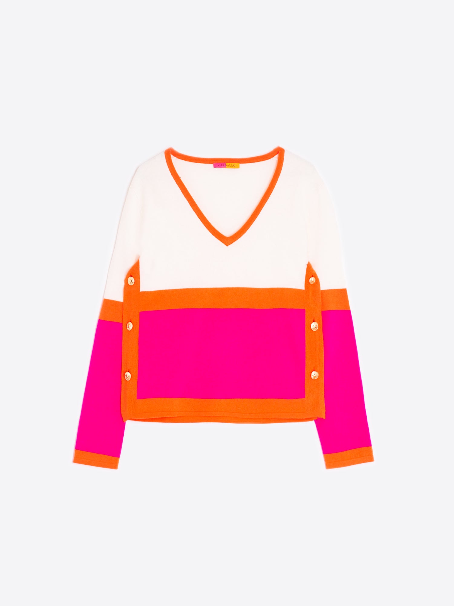 Ecru, Print & Orange Colour Block Sweater