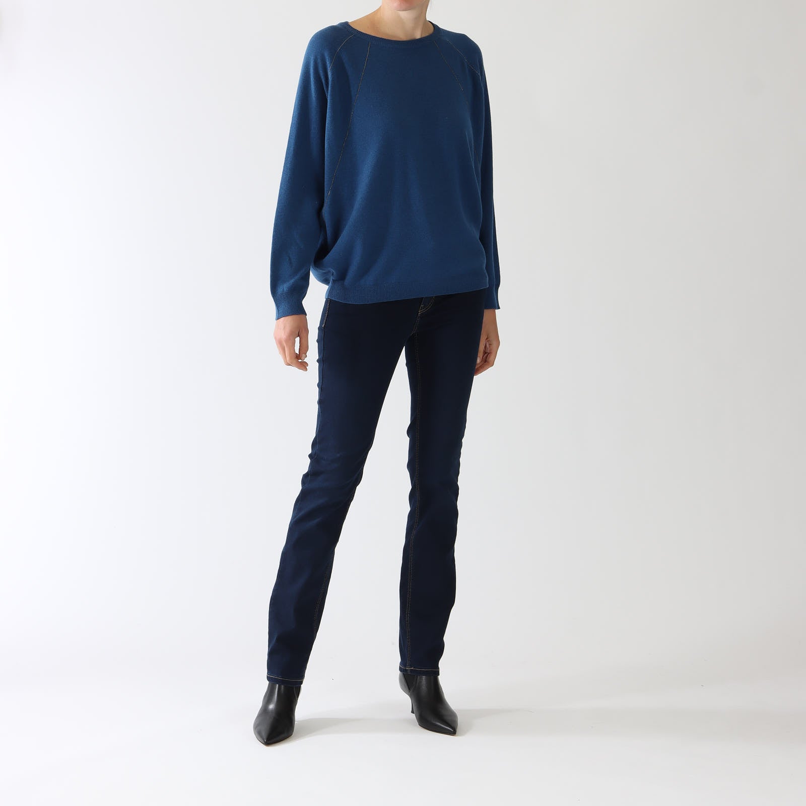 Electric Blue Wool, Silk & Cashmere Blend Sweater