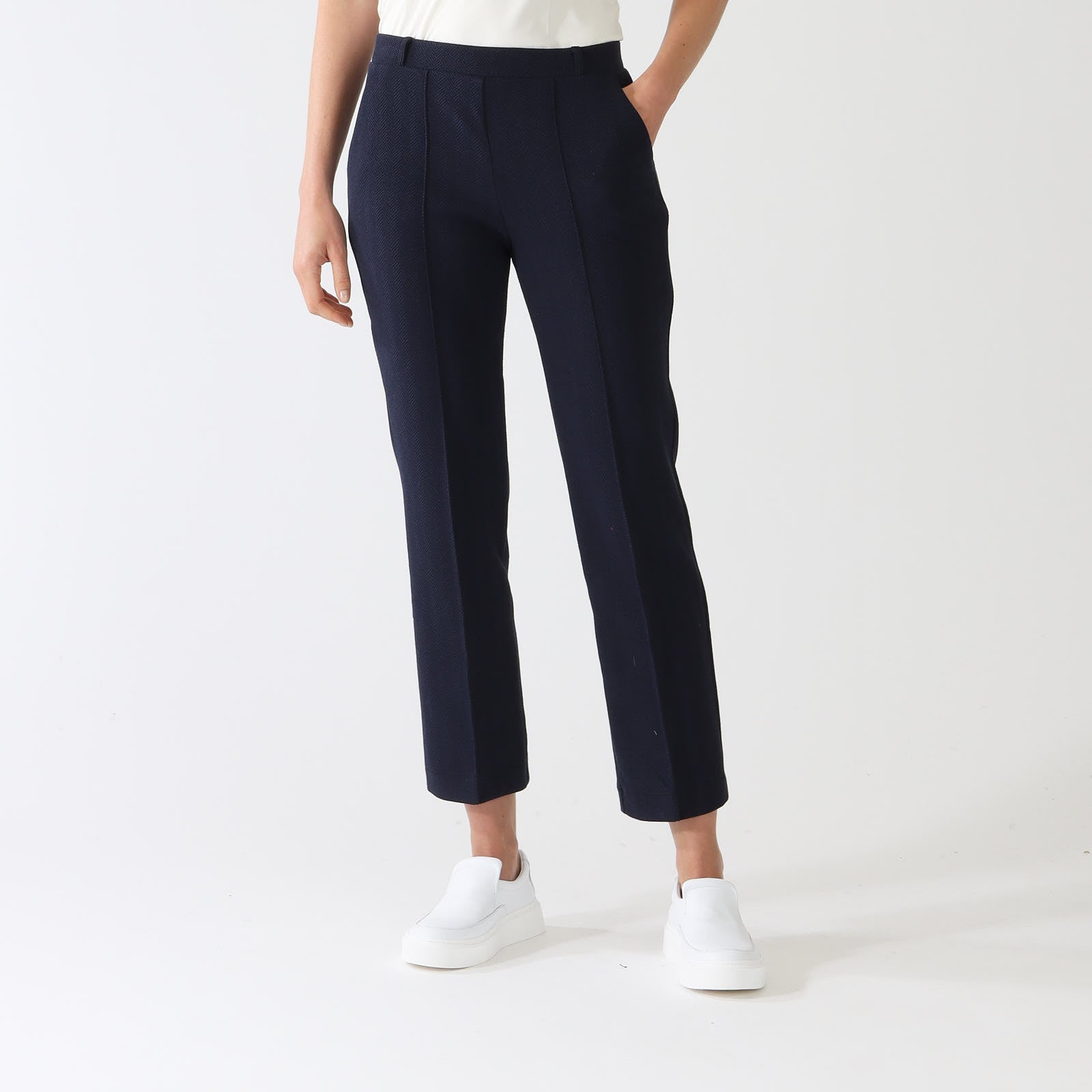 Elisa Azul Textured Straight Leg Pants