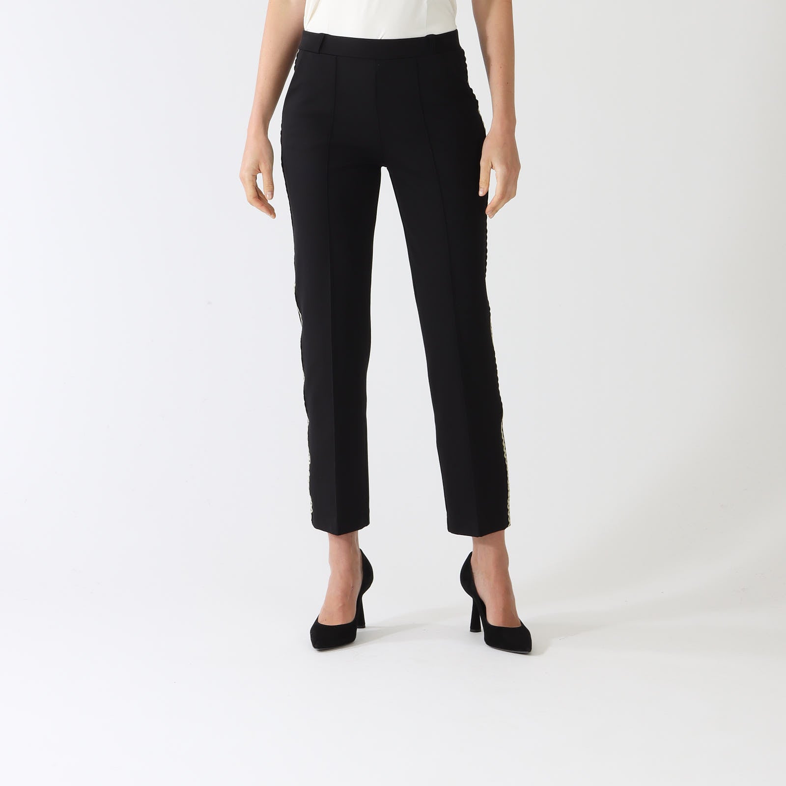 Elisa Black Pants With Gold Side Stripe